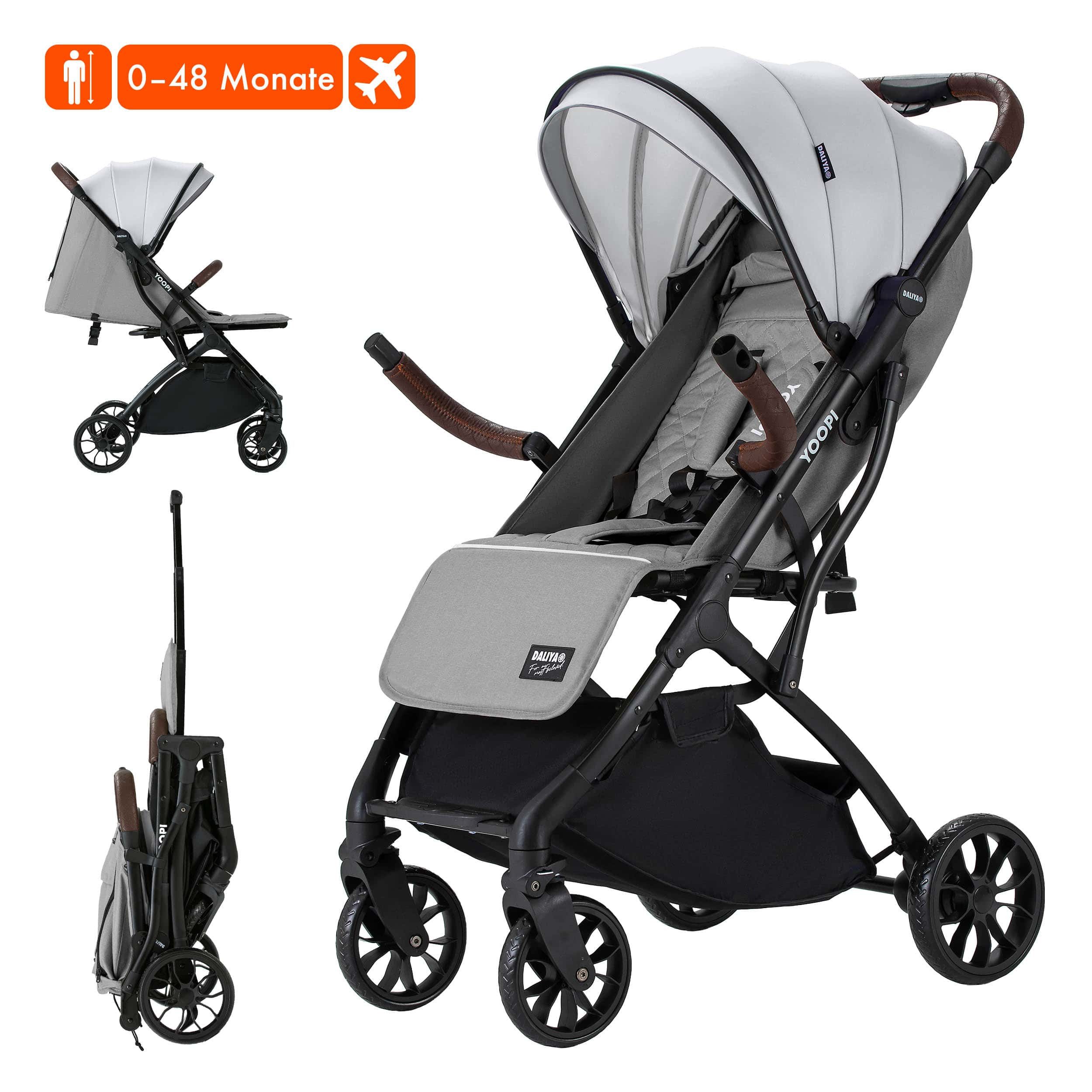Daliya® Kinder-Buggy YOOPI Reisebuggy, kompakt faltbar, mit Teleskopgriff, Flugzeug Buggy, Stadt-Buggy, Reisebuggy, faltbar, Alurahmen, sicher, gefederte Räder
