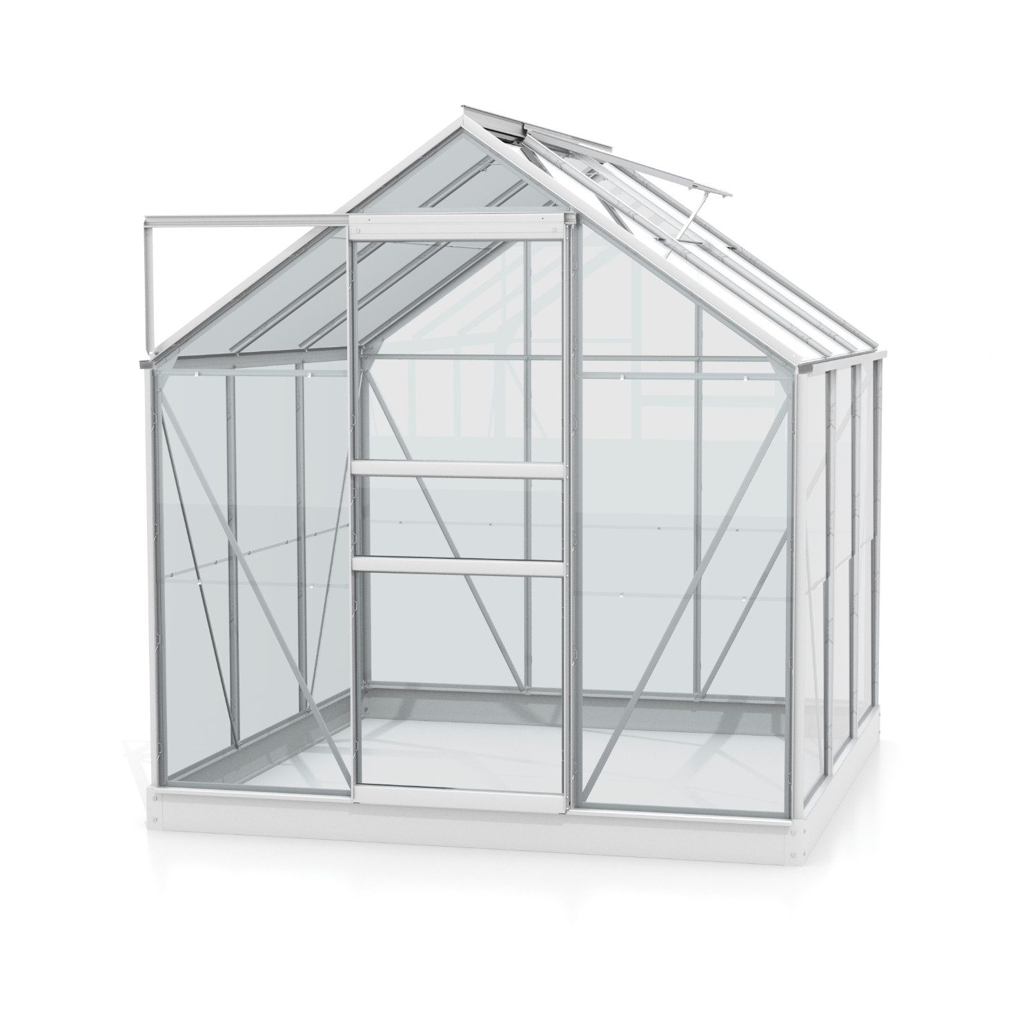 Vitavia Gewächshaus Planet 3800, 3,00 mm Wandstärke, inkl. Fundamentbodenrahmen, 3 mm ESG, Schiebetür, inkl. Fundamentbodenrahmen silberfarben
