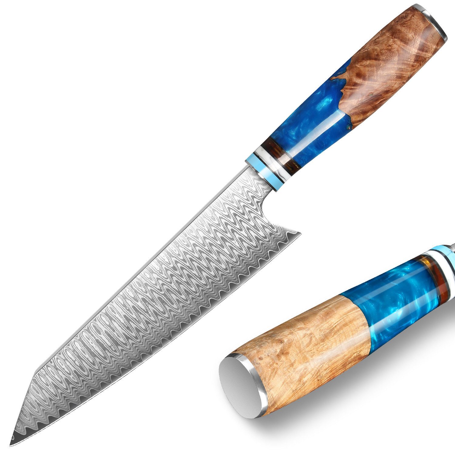 KEENZO Damastmesser Damast Kiritsukemesser 67 Schichten Damaststahl Damast Küchenmesser, Damaststahl, Harzgriff