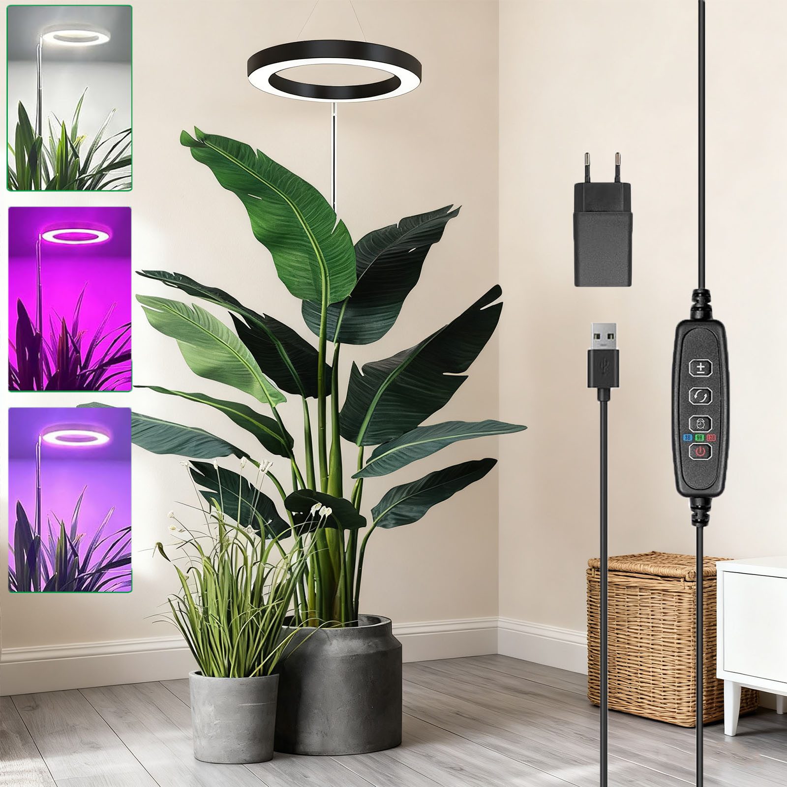 Laybasic Pflanzenlampe 72LEDs Pflanzenlampe Vollspektrum,Garten Zimmergewächshaus Growlight, 35–155 cm höhenverstellbar,Dimmbare Helligkeit,3/9/12H Timer