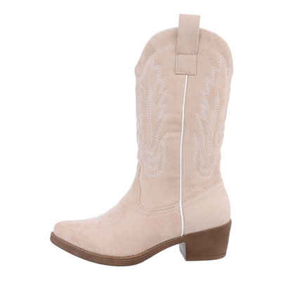 Ital-Design Damen Cowboyboots Western Westernstiefel Blockabsatz Western- & Bikerstiefel in Beige