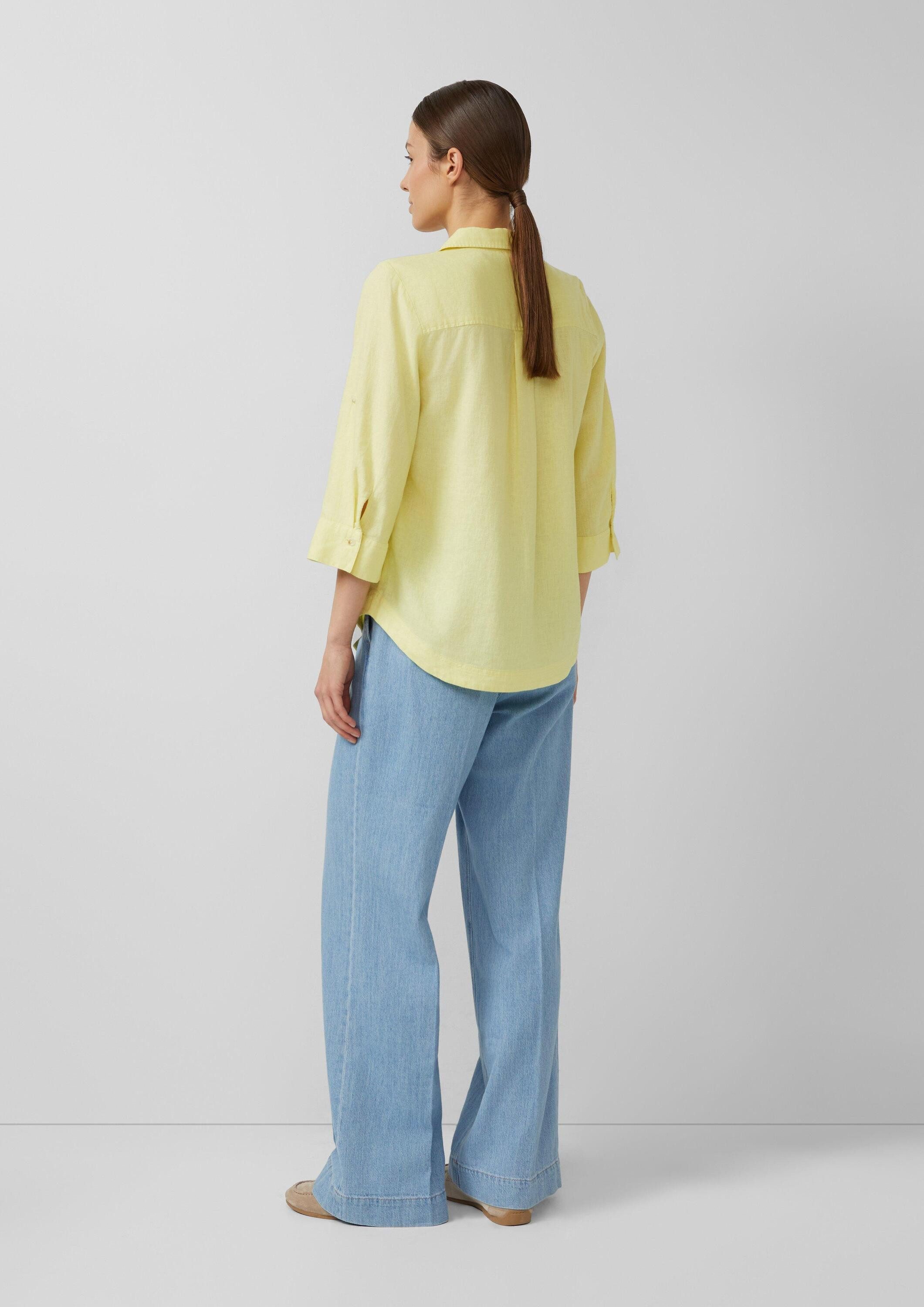 s.Oliver Kurzarmbluse Bluse Leinenmix-Bluse mit 3/4-Ärmeln und Turn-up