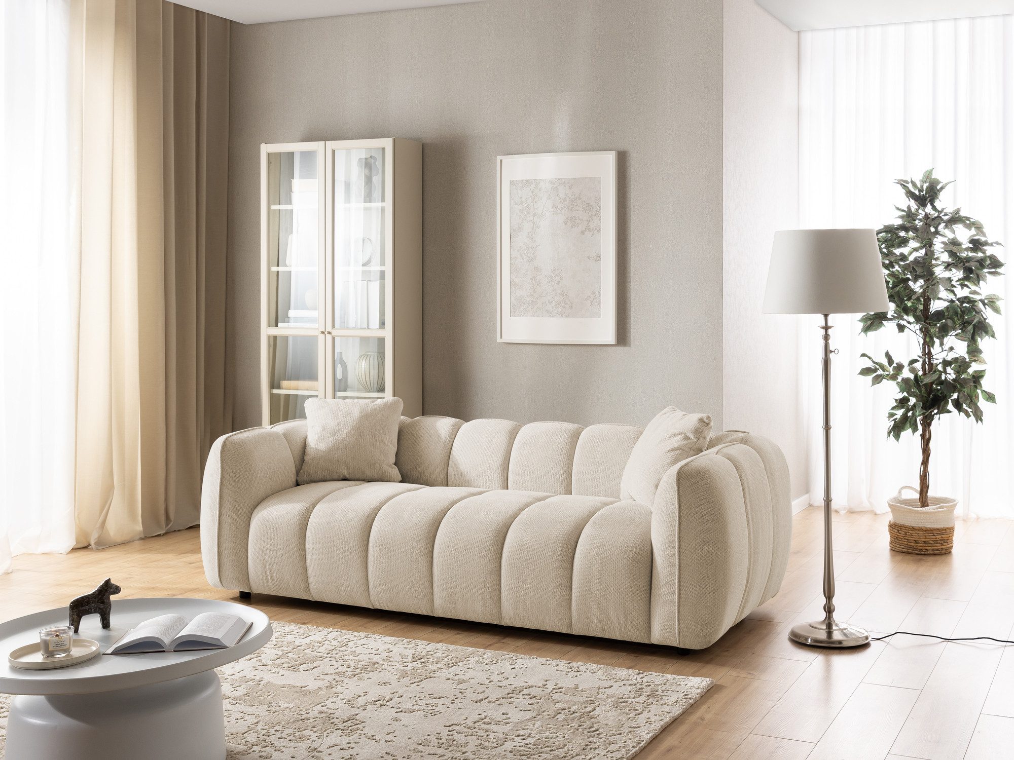 S-Style Möbel Sofa 3-Sitzer Nubira in tief gesteppter Bubble-Optik aus Strukturstoff, mit modernem Design und Wellenfederung – Bild 4 von 5
