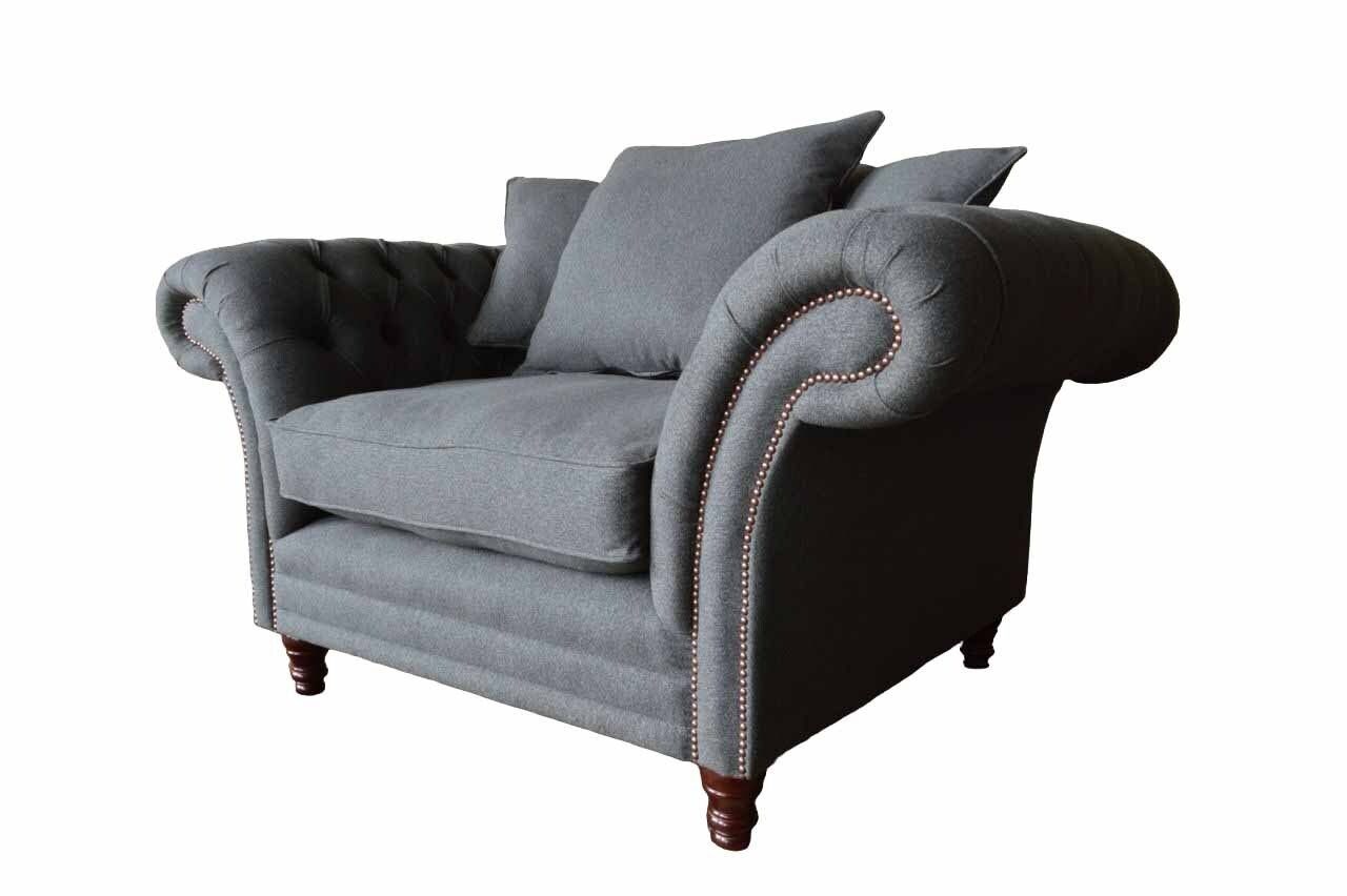 Couchen, Europe Chesterfield Grauer Luxus Made Sessel Sessel Polster Couch In Design Textil JVmoebel
