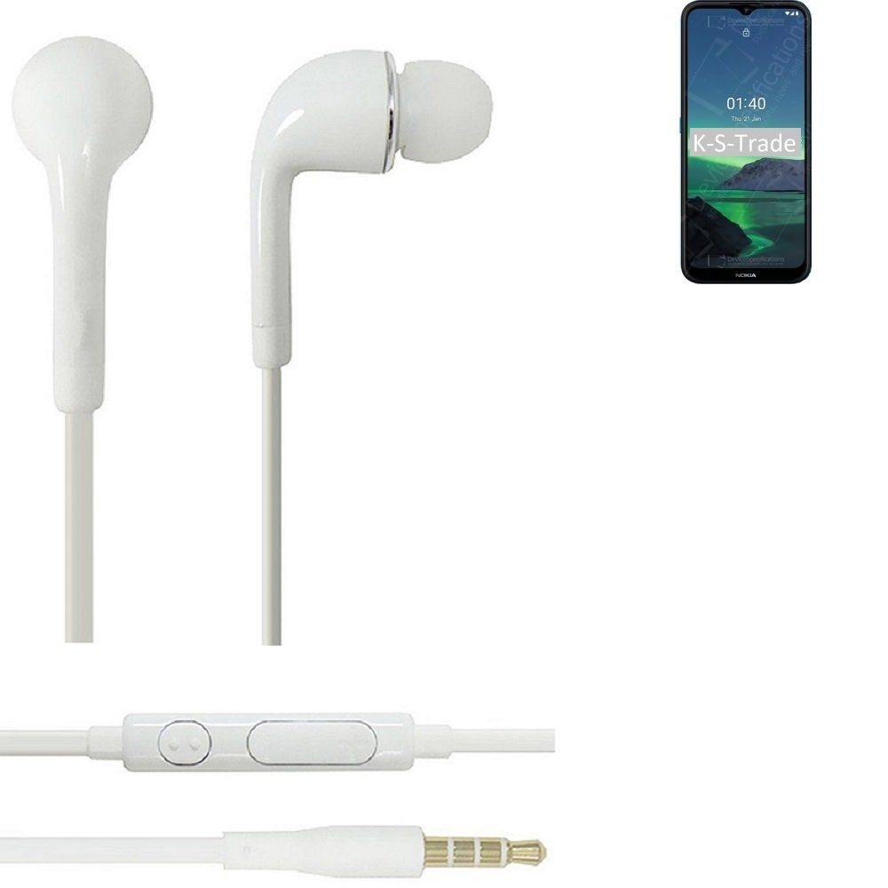 K-S-Trade für Nokia 1.4 In-Ear-Kopfhörer (Kopfhörer Headset mit Mikrofon u Lautstärkeregler weiß 3,5mm)