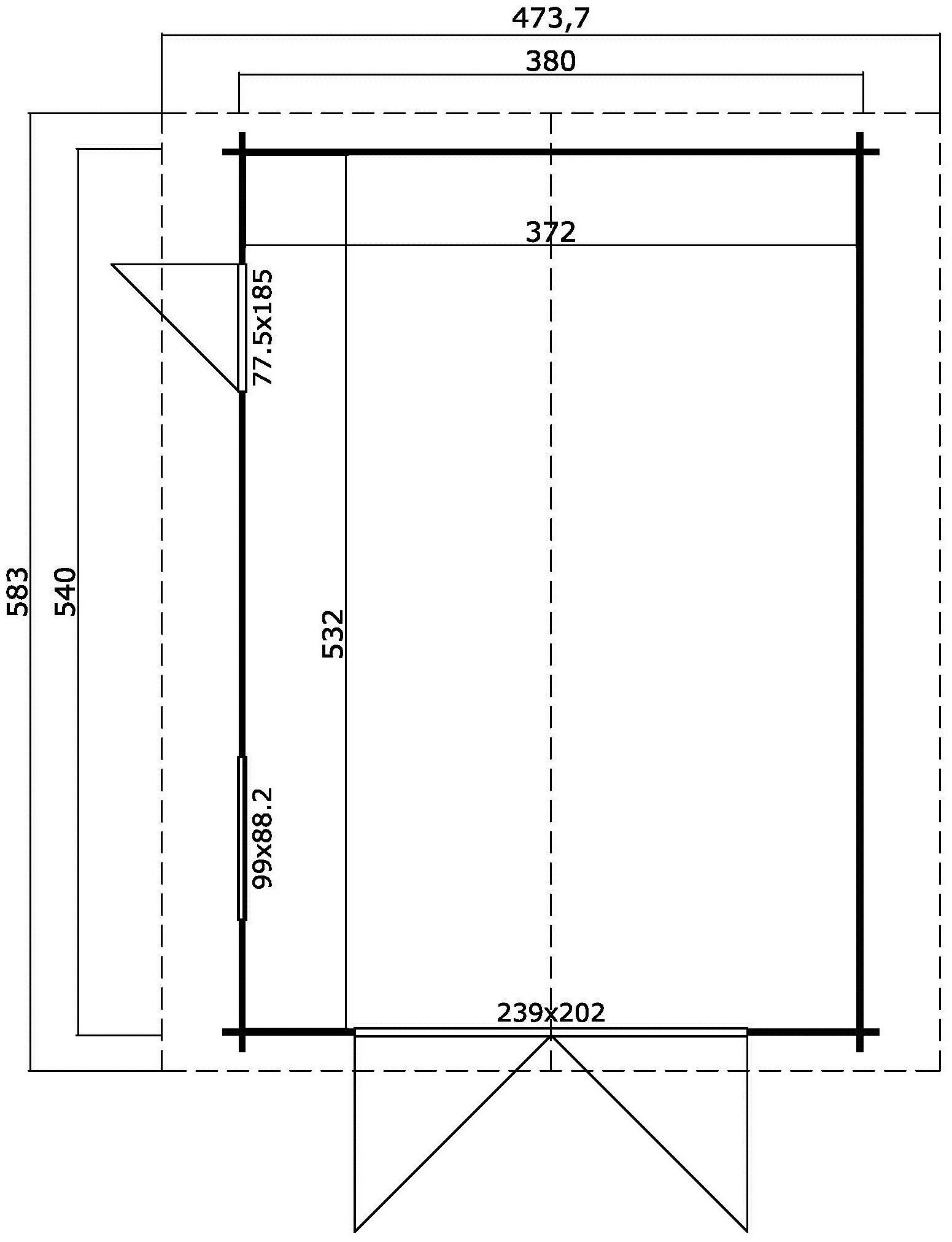 LASITA MAJA Garage Yarik, Blochbohlengarage 40mm, 3800x5400, Fundamentmass Gletschergrün