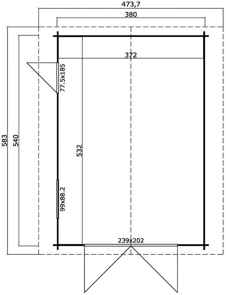 LASITA MAJA Garage Yarik, Blochbohlengarage 40mm, Fundamentmass 3800x5400,  Gletschergrün