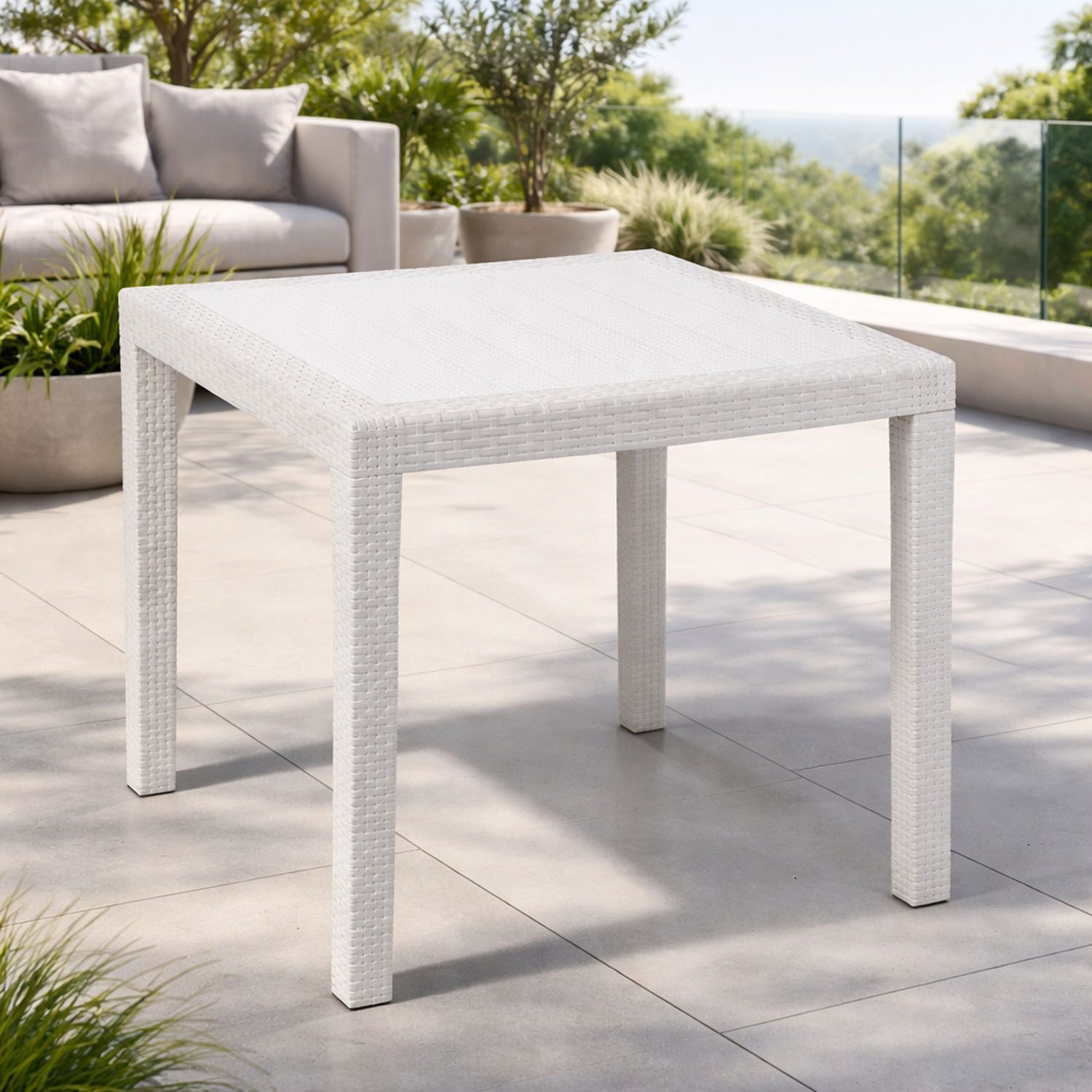 Mojawo Küchentisch Gartentisch King Eckig Weiß 79x79x72cm Rattan-Optik