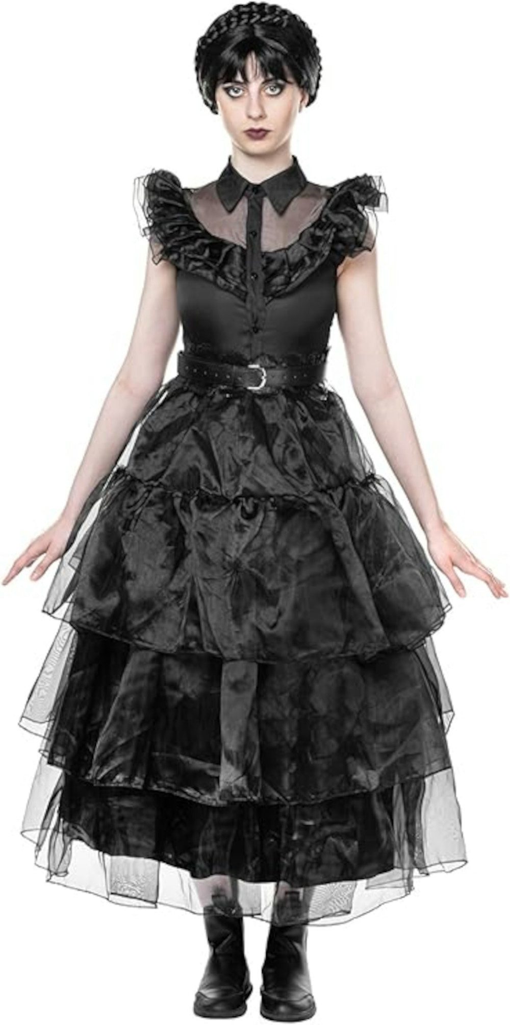 Kostüm Damen Gothic Girl Ballkleid Kostüm für Halloween Karneval Schwarz XL