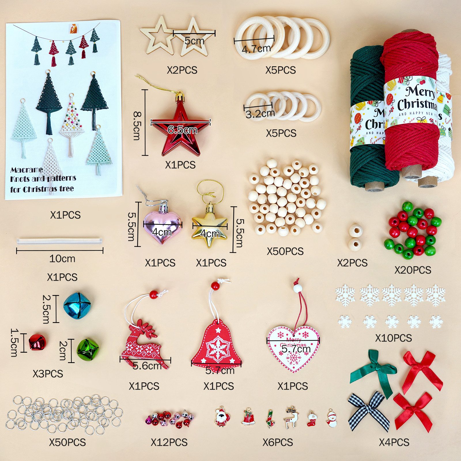 OSTWOLKE Makramee Garn Set DIY Makramee Weihnachtsdeko Set mit Anleitung Bastelgarn, (1-St)