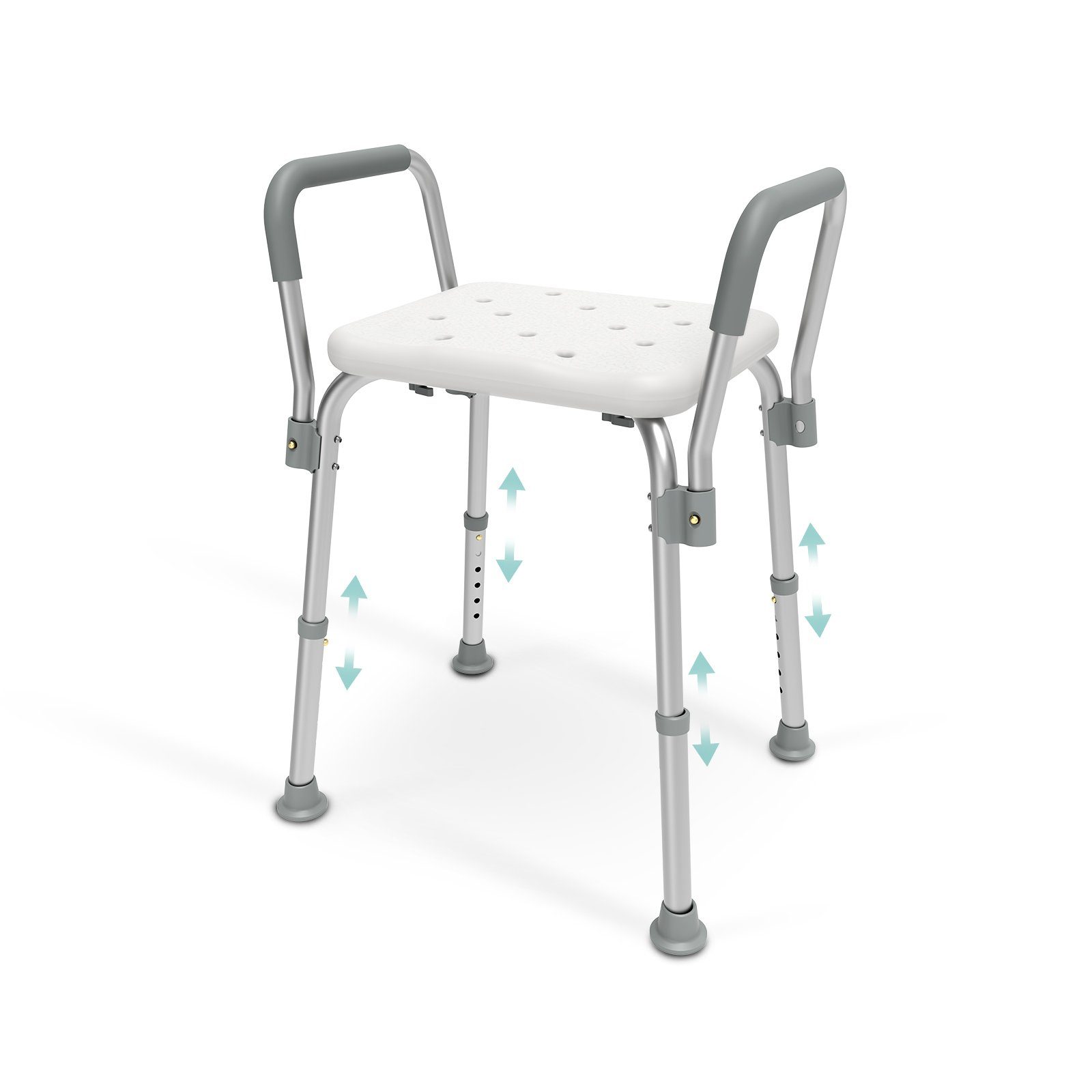 EMKE Duschhocker Badhocker höhenverstellbarer Belastbar bis 136 kg, mit Anti-Rutsch-Saugnapf-Füßen, ergonomischen Armlehnen
