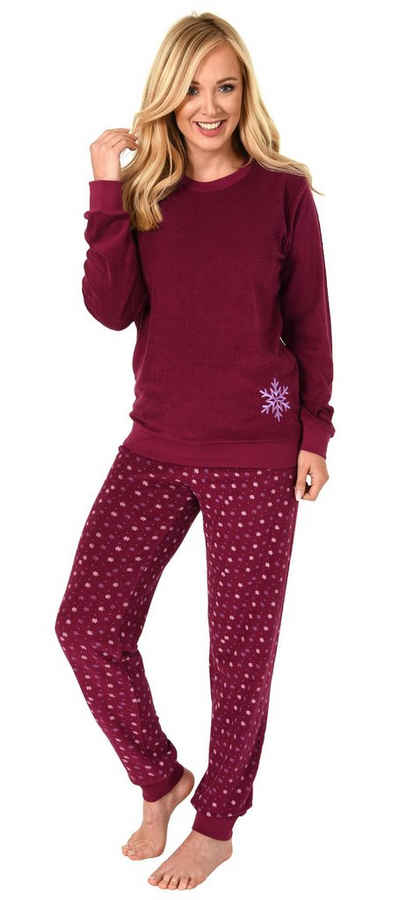 Normann Pyjama »Damen Frottee Pyjama Schlafanzug langarm mit Bündchen und Eiskristall Motiv 291 201 13 900«
