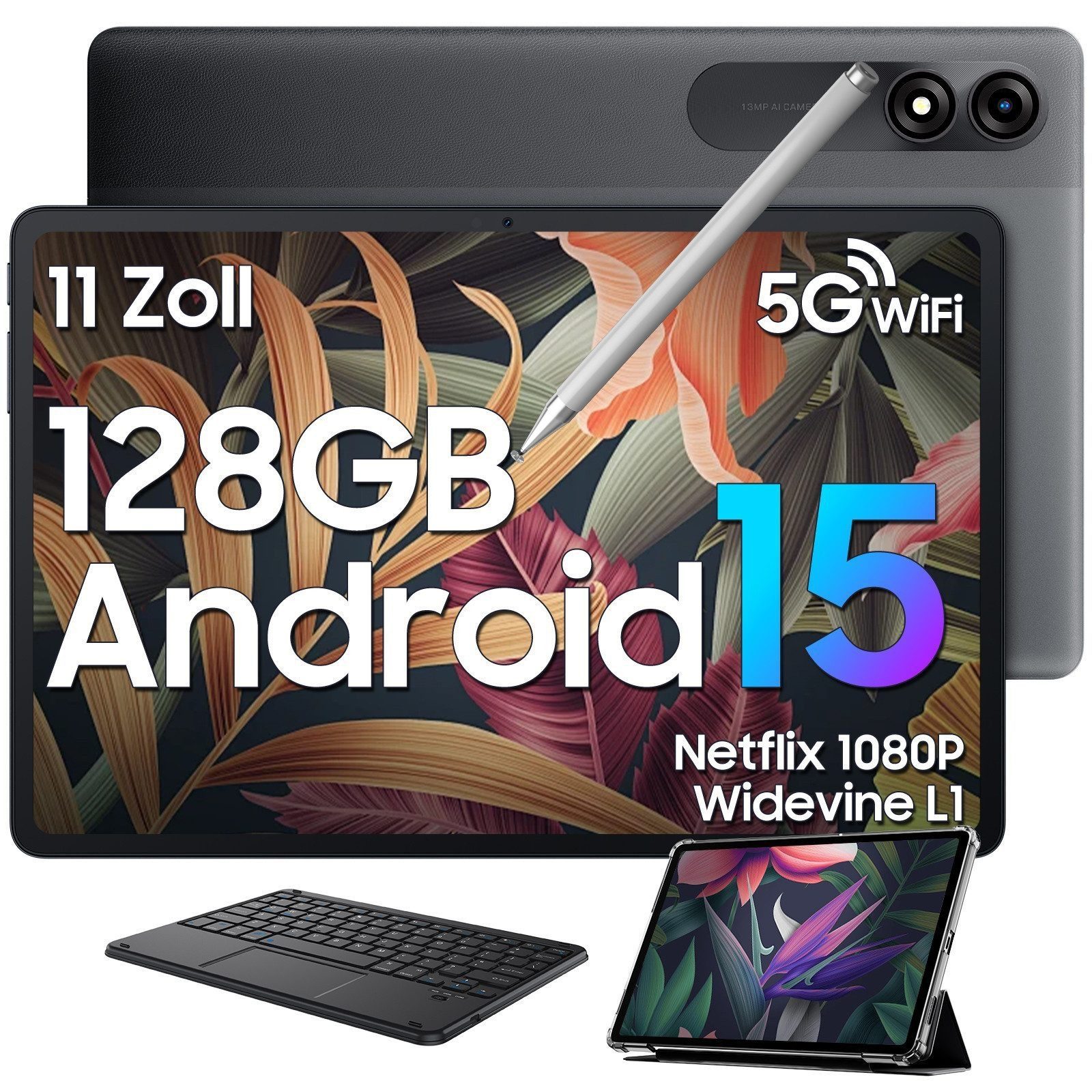 blackview Tab90wifi Android 15 incl. Tastatur/Hülle/Stift Tablet (11", 128 GB, Android 15, 13MP Rückkamera, 8200mAh Akku)