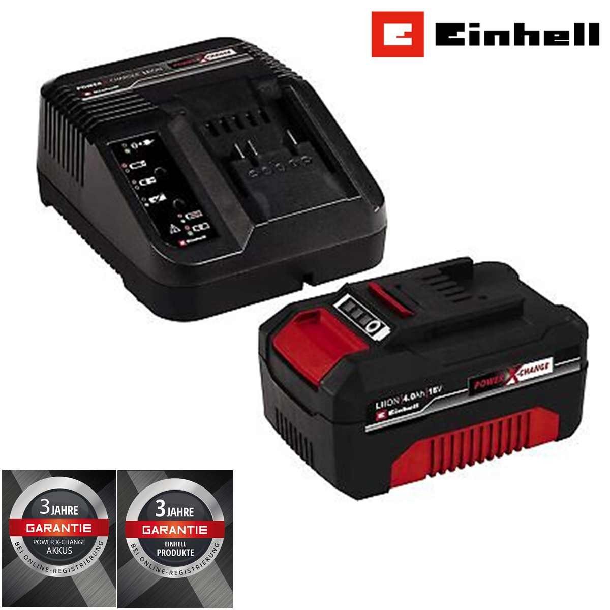 Einhell Akku-Bohrmaschine Original Einhell Starter Akku 4,0 Kit X-Change Ah Ladegerät und Power