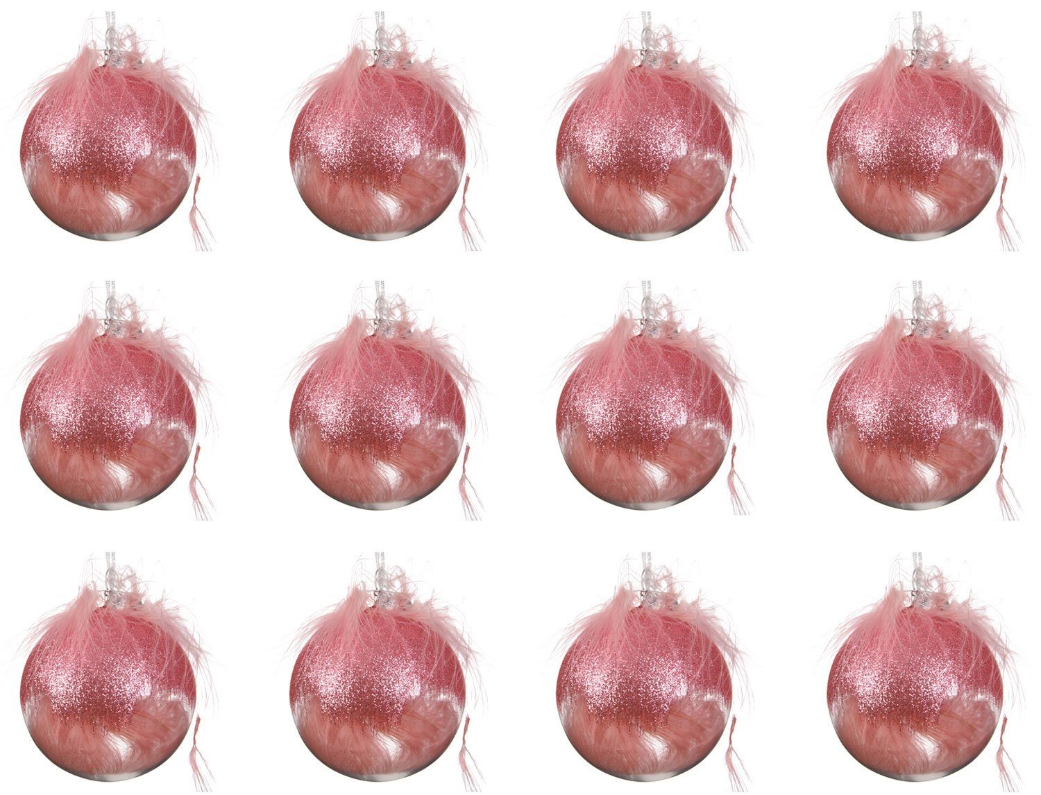 transparent, 12er decorations 8cm season Federn Kunststoff rosa Weihnachtsbaumkugel, Decoris mit Weihnachtskugeln Set