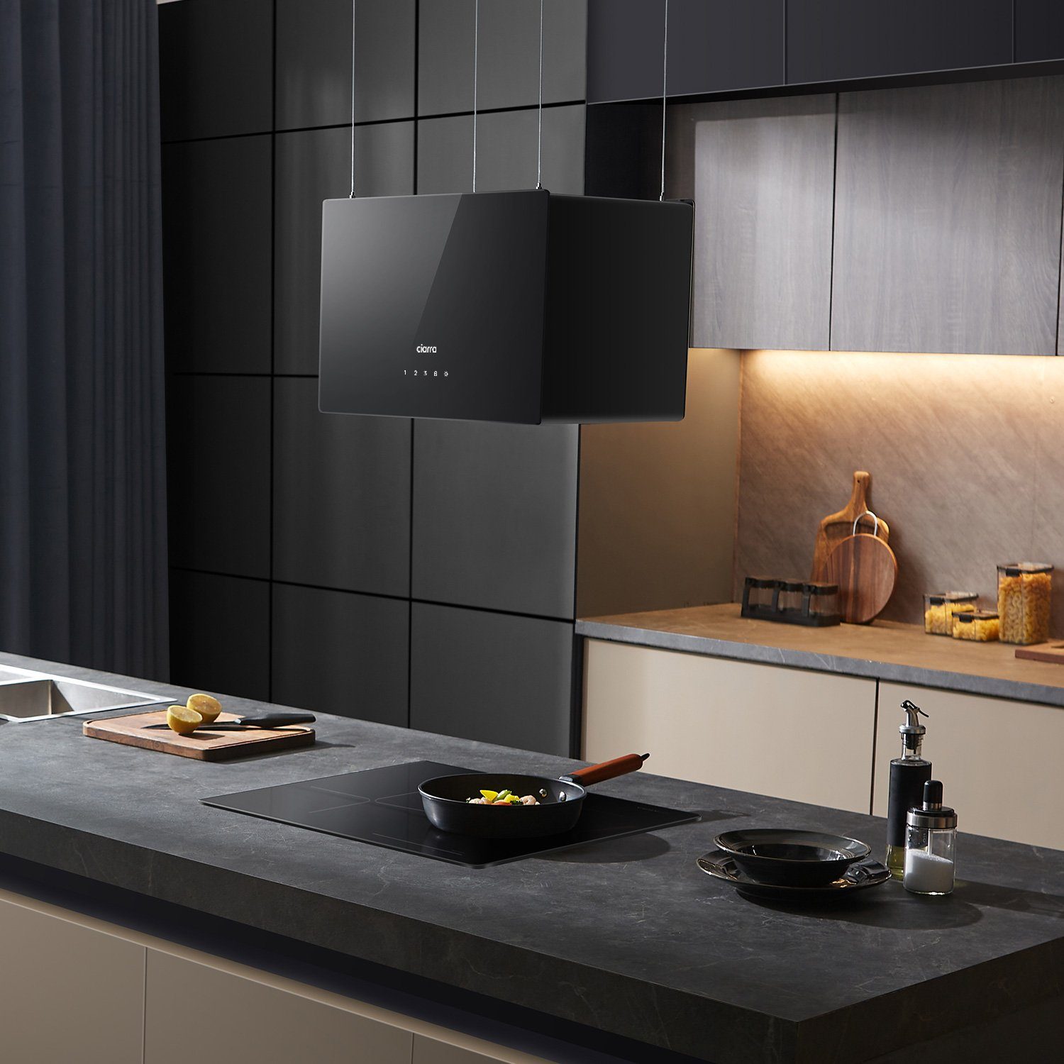 CIARRA Inselhaube Dunstabzugshaube freihängend 50cm A+++ 700 m³/h Umluft CBCB4850 mit Fettiltern 2 Aktivkohlefiltern WIFI-APP Touch Control Inkl. BOOST – Bild 5 von 5