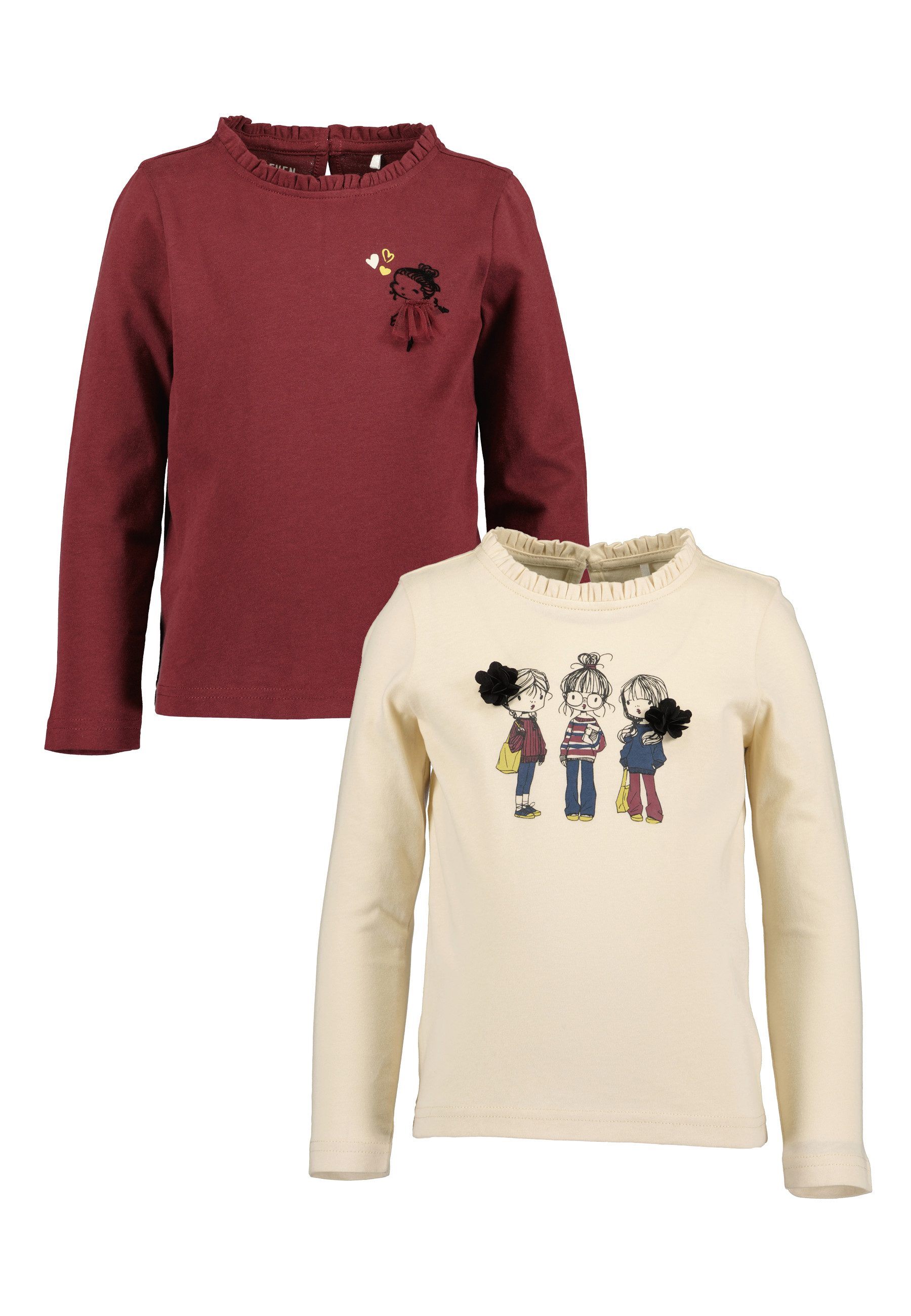 Blue Seven Langarmshirt (Packung, 2-tlg) mit tollen Frontmotiven mit hochwertigen Applikationen