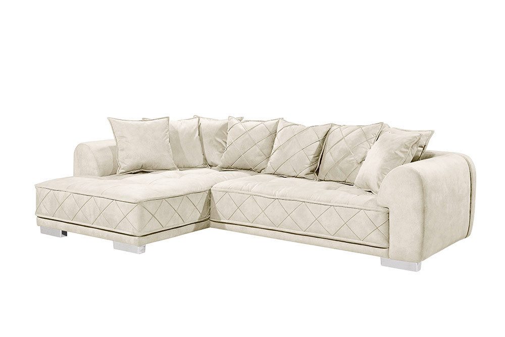 riess-ambiente Big-Sofa DECADENCIA 320cm beige – Samt, XXL, 8 Kissen, variabler Ottomane, Einzelartikel 1 Teile, edles Bigsofa mit Federung & Rundum-Bezug – ideal für große Wohnzimmer