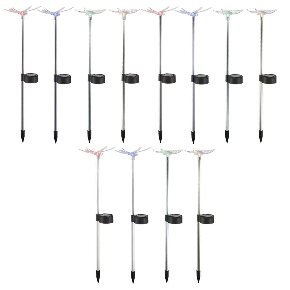 GLOBO LIGHTING LED Solarleuchte, LED-Leuchtmittel fest verbaut, 12er Set RGB LED Solar Beleuchtung Schmetterling Erdspieß