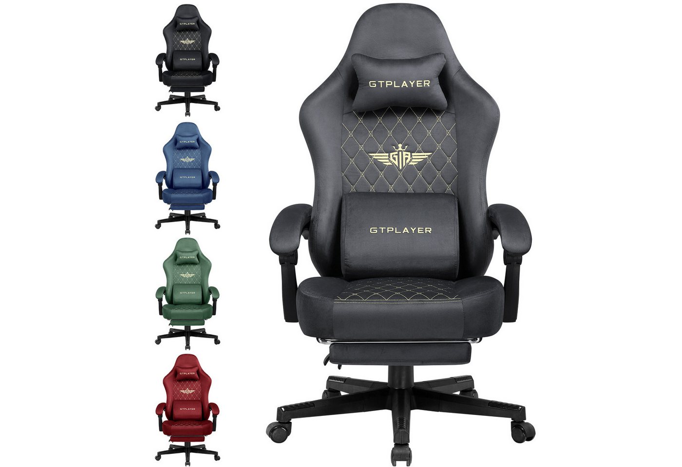 GTPLAYER Gaming-Stuhl Stoff Gaming Chair Ergonomisch Bürostuh PC Stuhl, 150kg Belastbarkeit, Schreibtischstuh mit Federsitzkissen und Fußstütze
