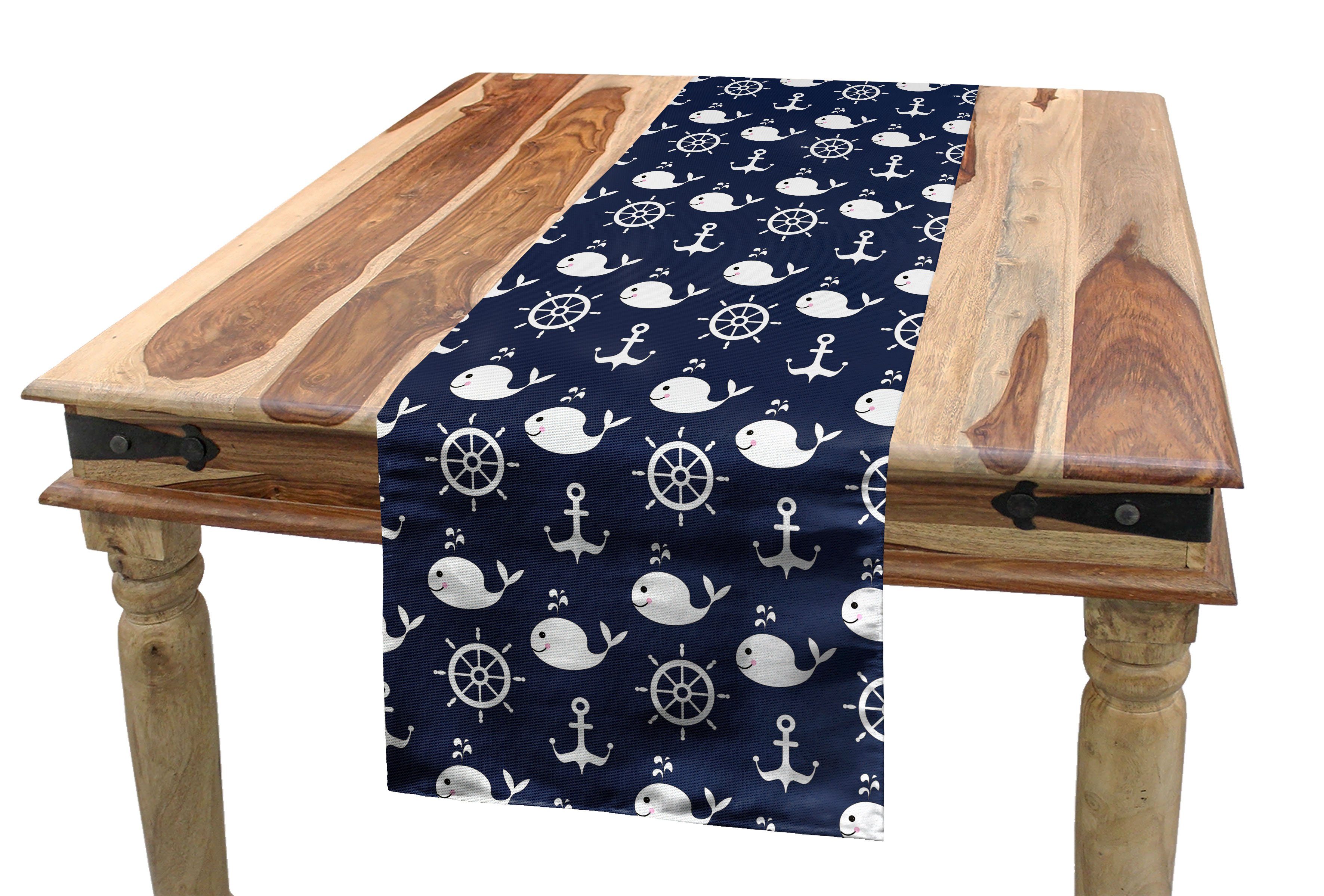 Abakuhaus Tischläufer Esszimmer Küche Rechteckiger Dekorativer Tischläufer, Navy blau Maritime Anchor Wal