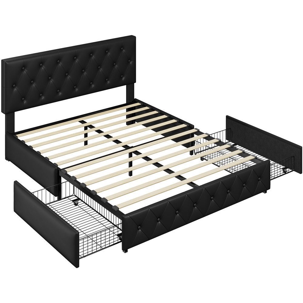 Yaheetech Polsterbett 140/160 x 200 cm, Bettgestell Doppelbett aus Kunstled günstig online kaufen