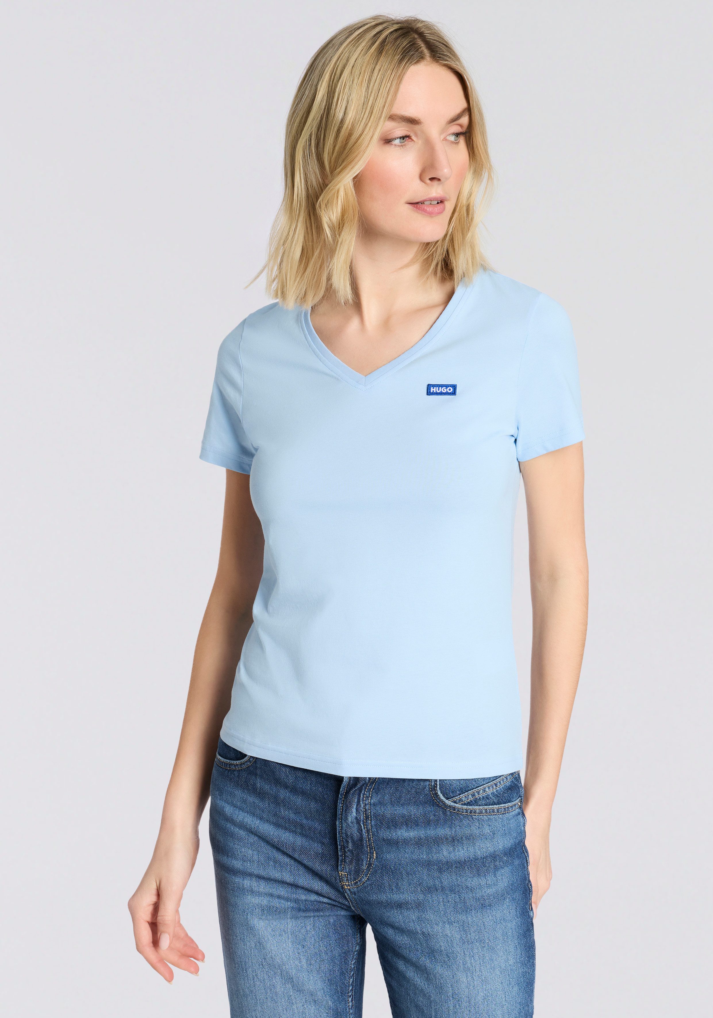 HUGO Blue T-Shirt Classic V mit Logo, V-Ausschnitt günstig online kaufen