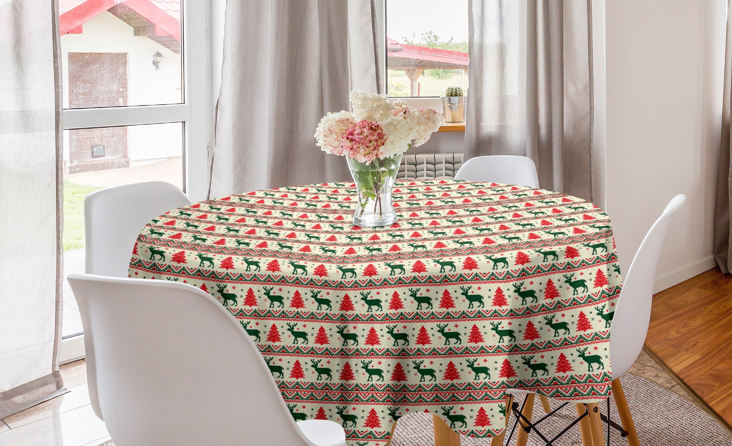 Abakuhaus Tischdecke Kreis Tischdecke Abdeckung für Esszimmer Küche Dekoration, nordisch Pixel Art Weihnachten