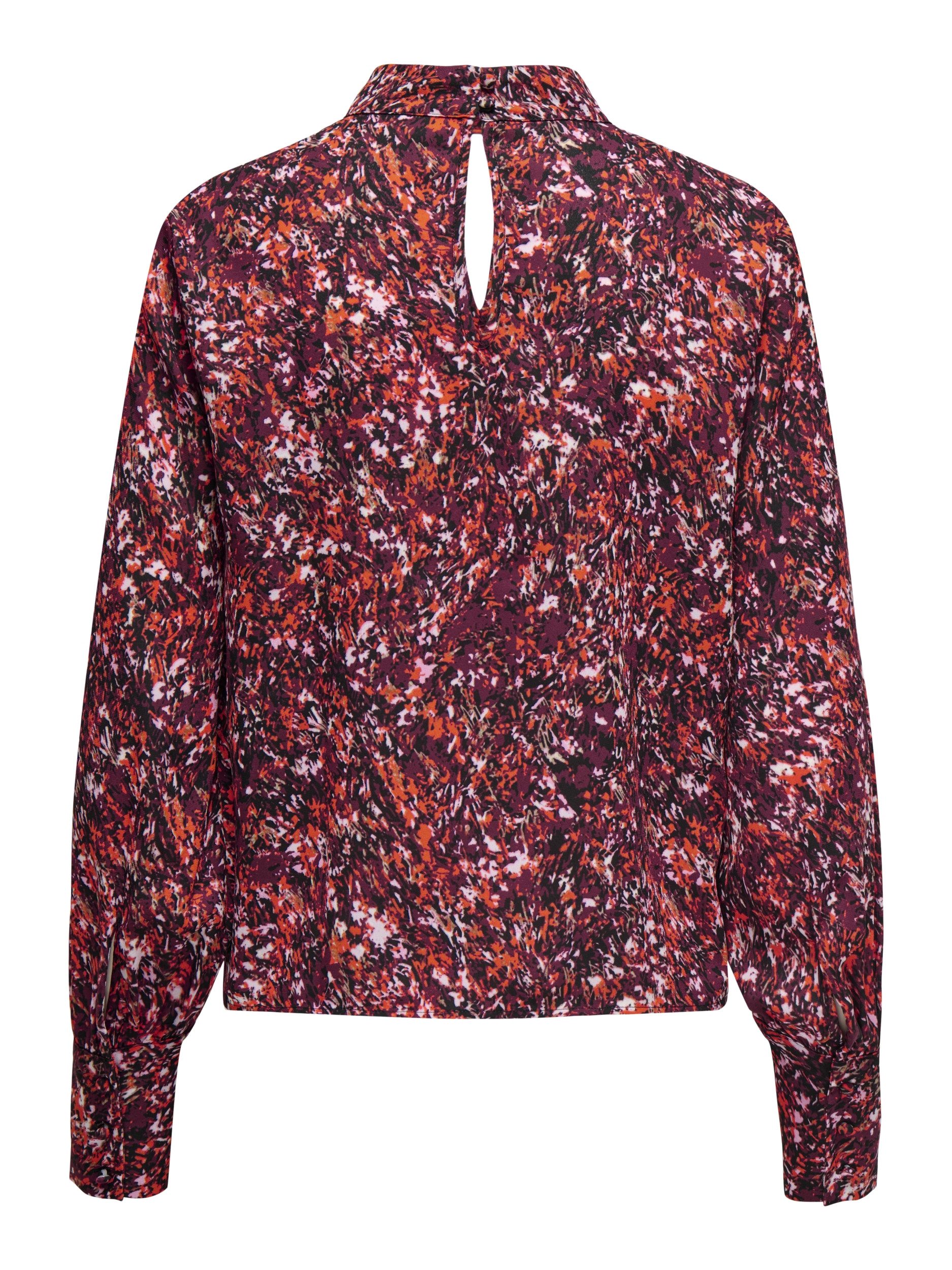 JDY T-Shirt JDYBASE L/S HIGH NECK KEYHOLE TOP W, Black/W. TANGERINE TANGO & WINDSO