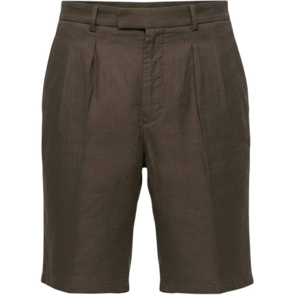 RAMSEY Cargoshorts Braune Leinen Bermuda, Carrot Fit, Casual