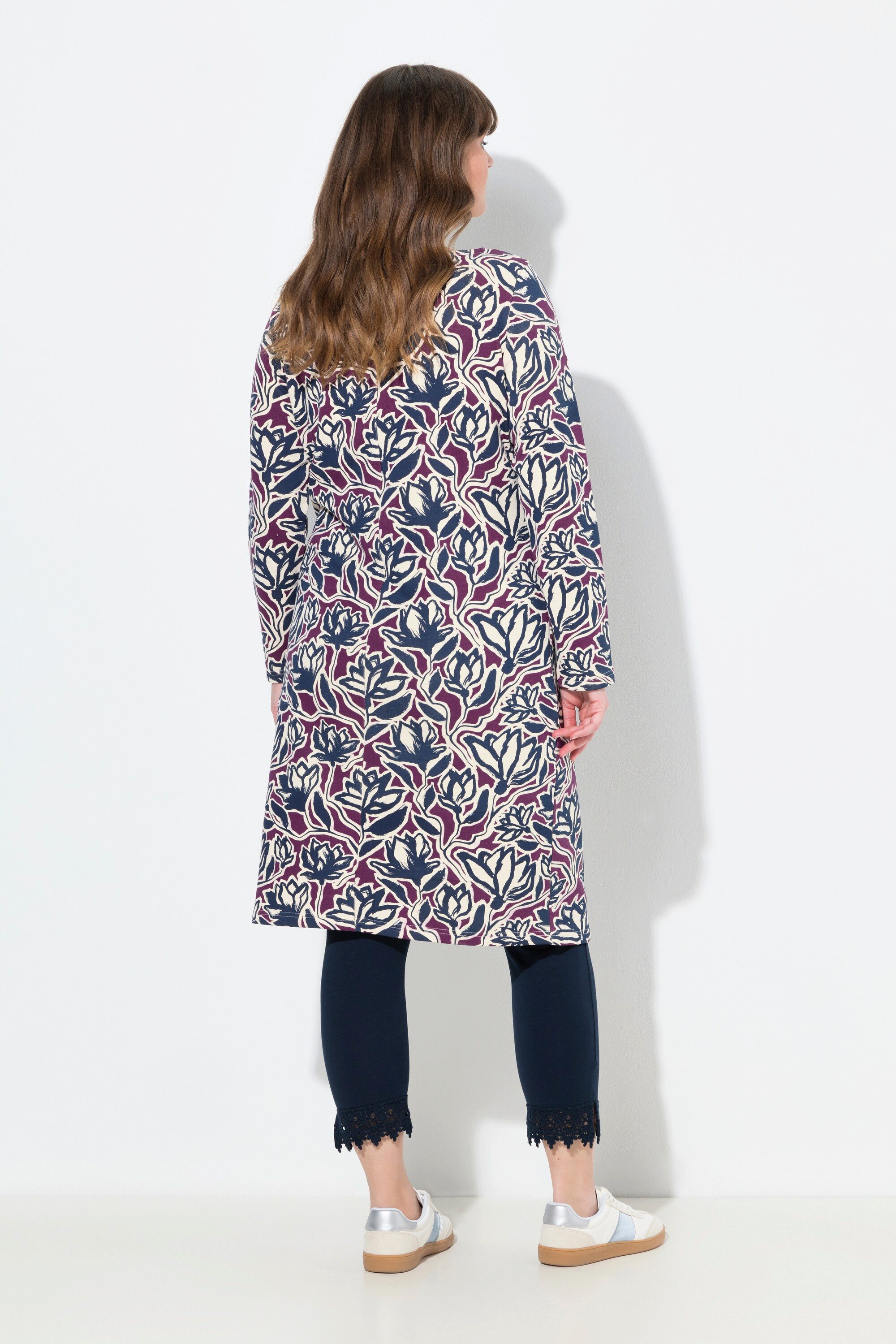 Ulla Popken Midikleid Kleid U-Boot-Ausschnitt Langarm Biobaumwolle