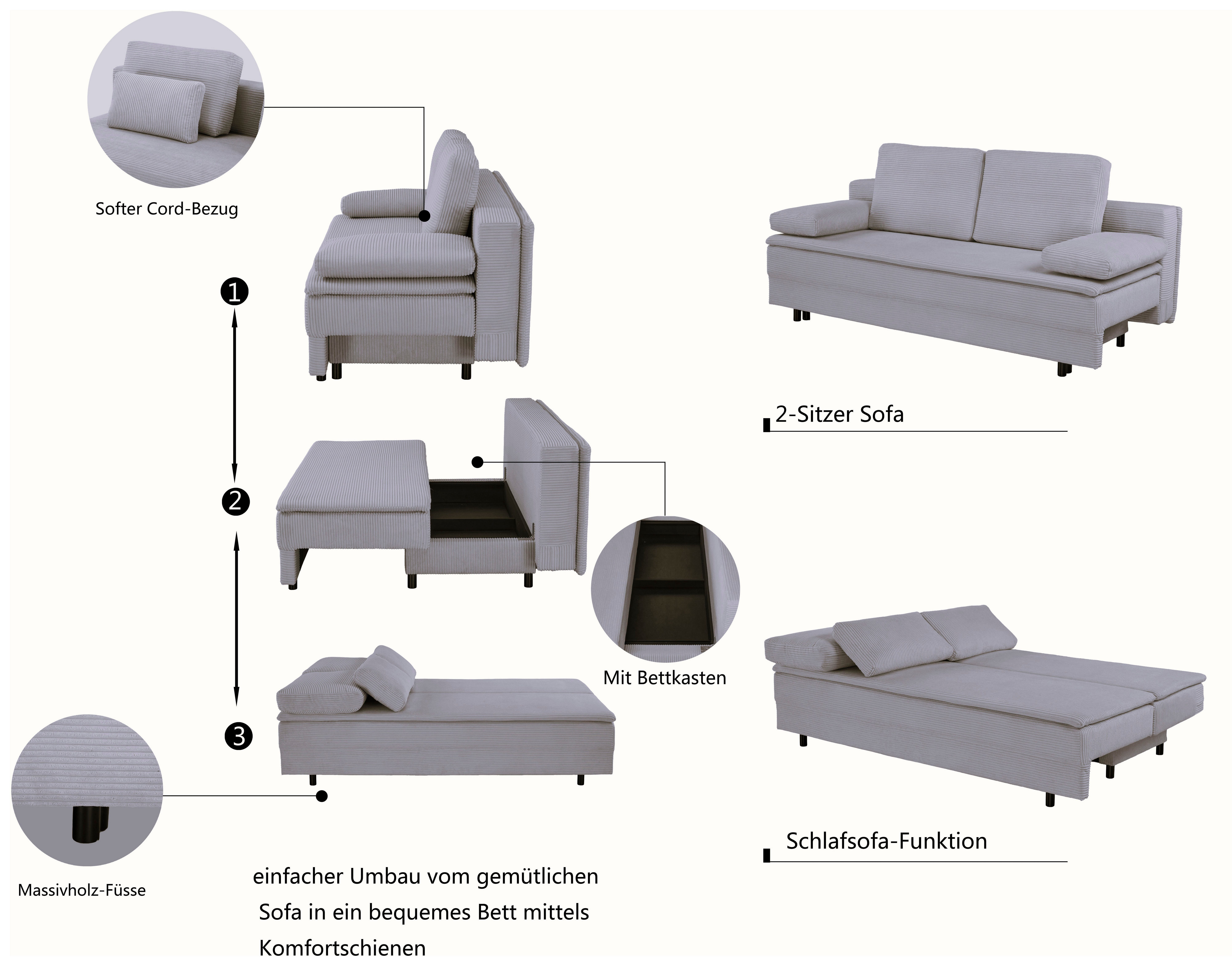 OTTO home Schlafsofa JANNIKO Feinstruktur, Breite: 193 cm, Liegefläche 124x193 cm, mit Bettfunktion & Bettkasten – Bild 3 von 5