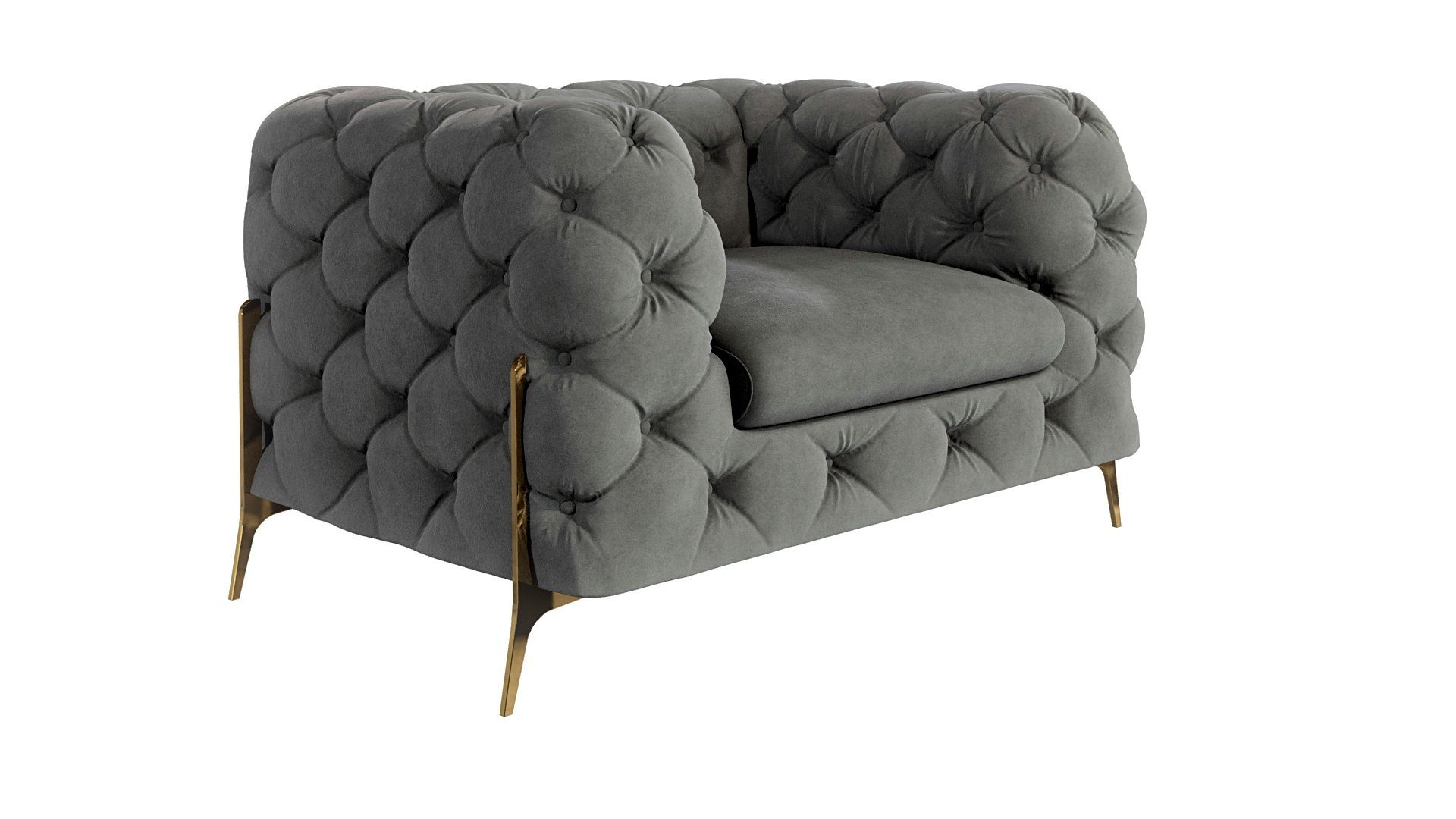Wellenfederung S-Style Möbel Ashley Chesterfield-Sessel Grau Metall Füßen, mit Goldene mit