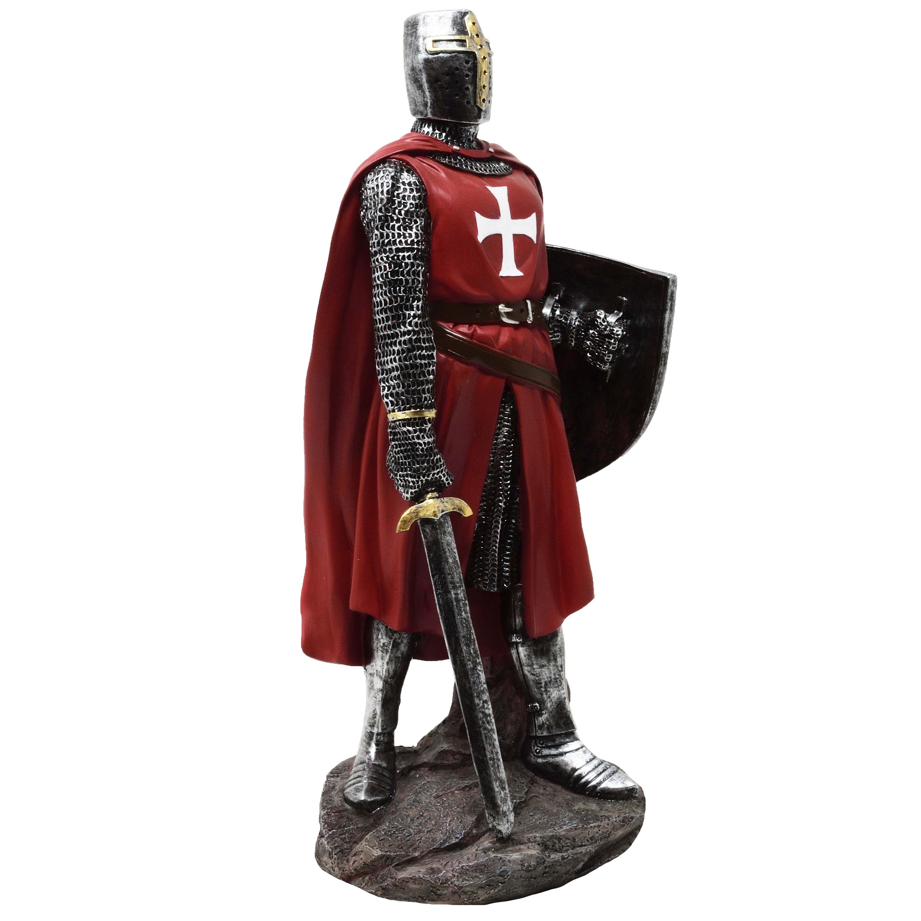 MystiCalls Dekofigur Kreuzritter rot/weiß mit Schild - Dekofigur, Ritter, Perfekt zu jedem Anlass - Geburtstag, Weihnachten