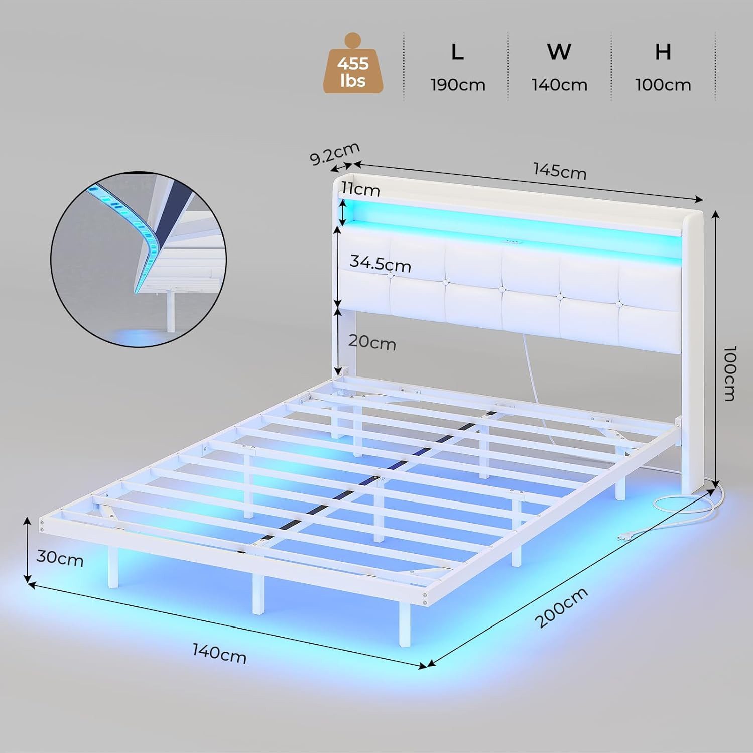 MSMASK Polsterbett Bettrahmen mit LED-Beleuchtung und günstig online kaufen