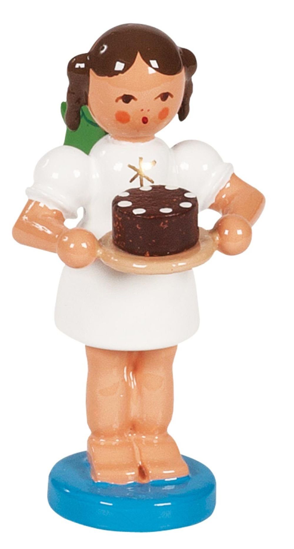 Richard Glaesser Sammelfigur Bäckerengel mit Schokotorte, Höhe 6cm, Handwerkskunst original Erzgebirge