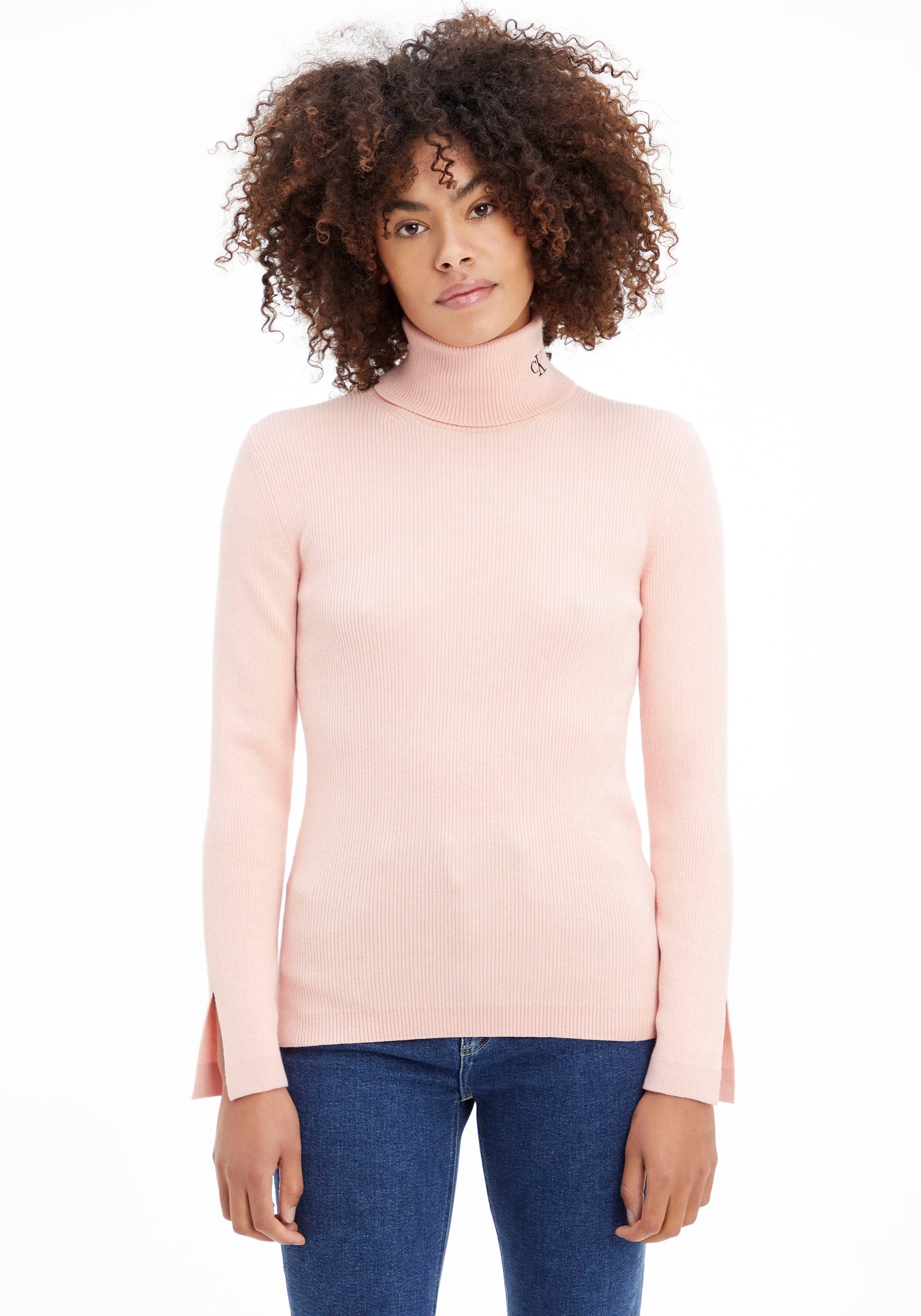 Calvin Klein Jeans Rollkragenpullover mit gesticktem ROLL Monogramm Klein SWEATER Calvin CK NECK TIGHT