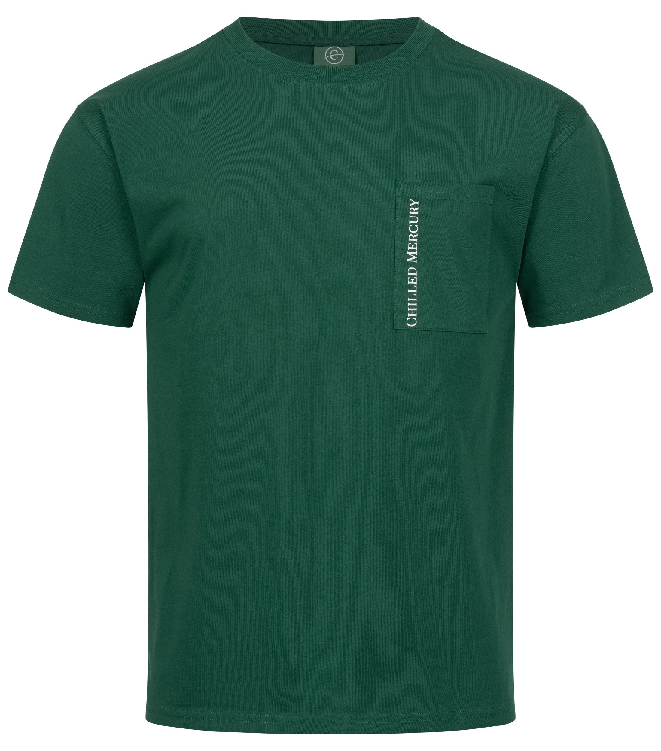 Shirt/ Rundhals Baumwolle Grün Freizeit Mercury T-Shirt Brusttasche Chilled mit