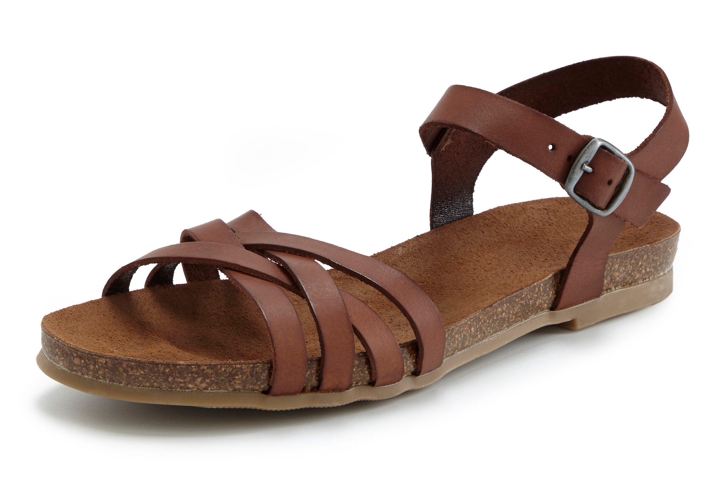 LASCANA Sandalette, Sommerschuh, offener Schuh, Sandale aus Leder mit Korkfußbett