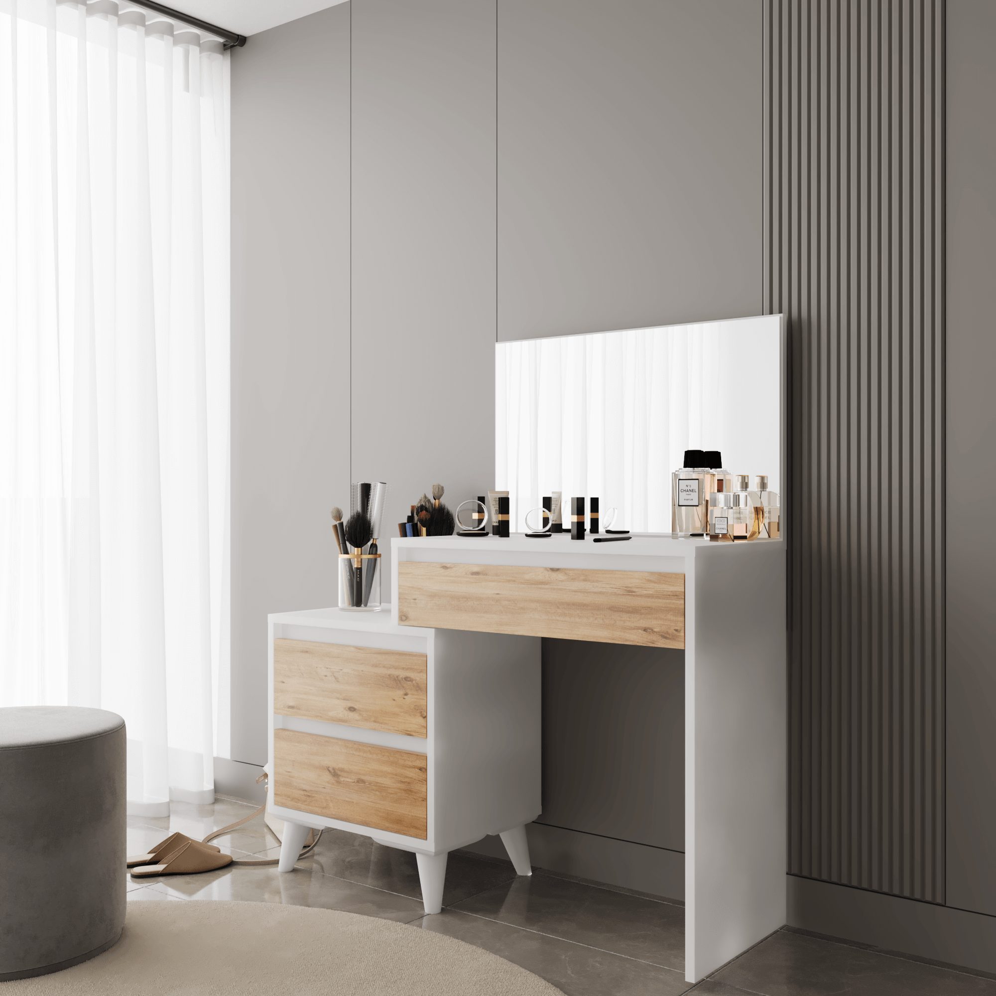 BDR Smart Home Art Schminkschrank Venus Schminktisch Spiegel-Schubladen Pine & Weiß Zeitlos Elegant