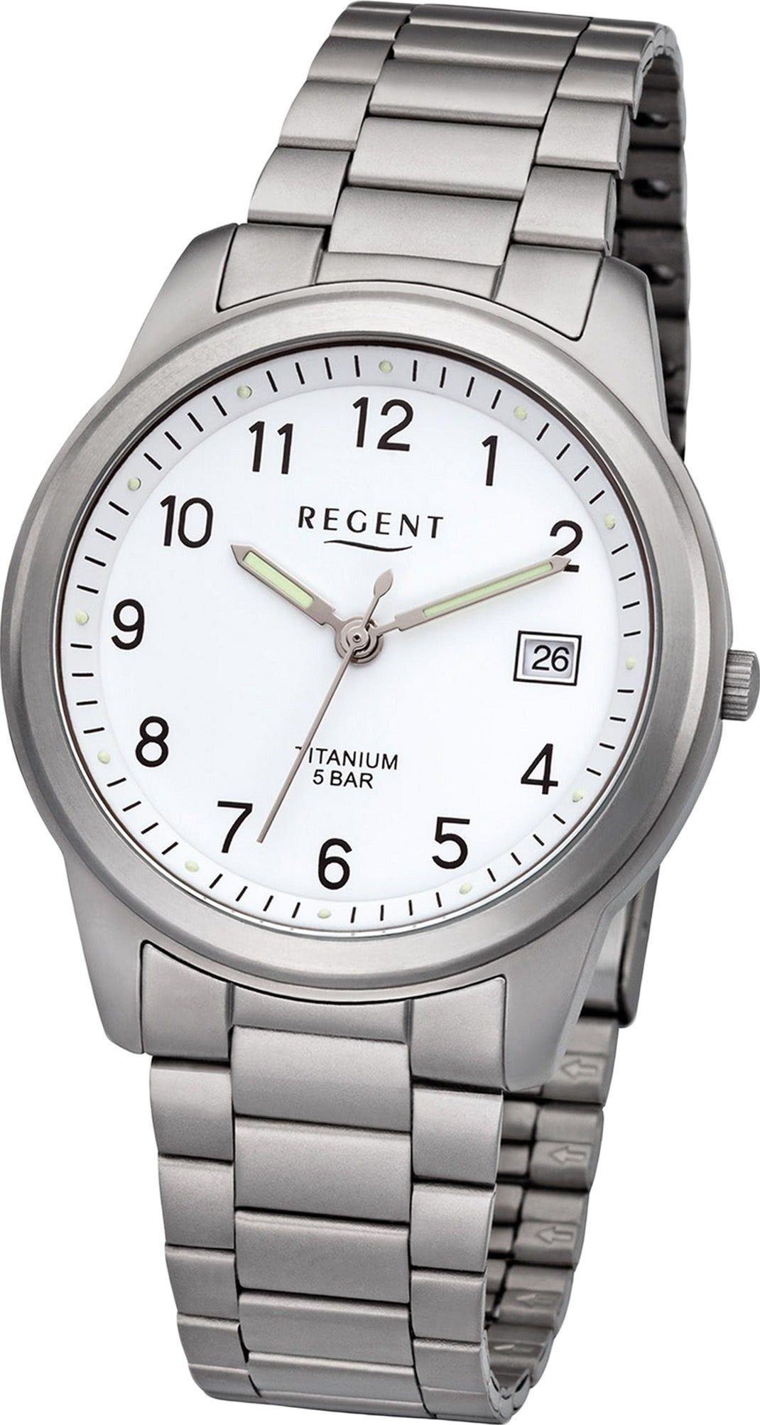 Regent Quarzuhr Regent Metall Herren Uhr F-208 Analog, Herrenuhr Metallarmband silber, rundes Gehäuse, mittel (ca. 36mm) | Quarzuhren