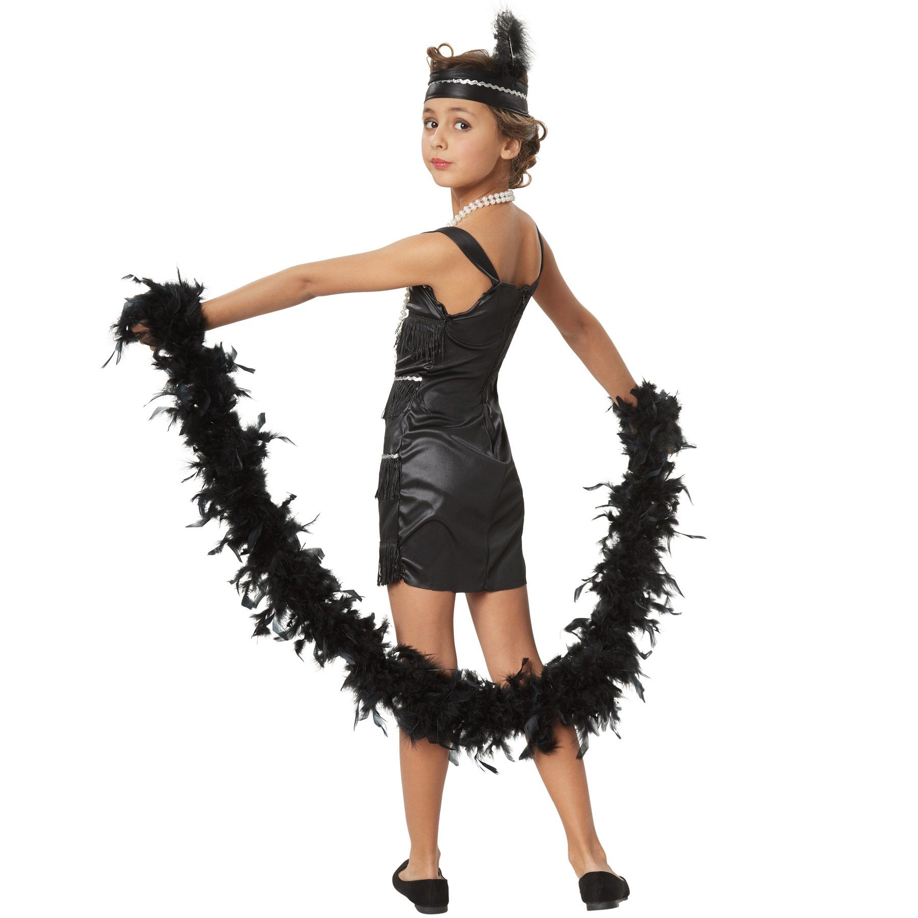 dressforfun Kostüm Musikerin/Tänzerin, in schwarz, Konfektionsgröße 140 (9-10 Jahre), Kostüm im typischen Look der 20er Jahre, Kurzes schwarzes Trägerkleid