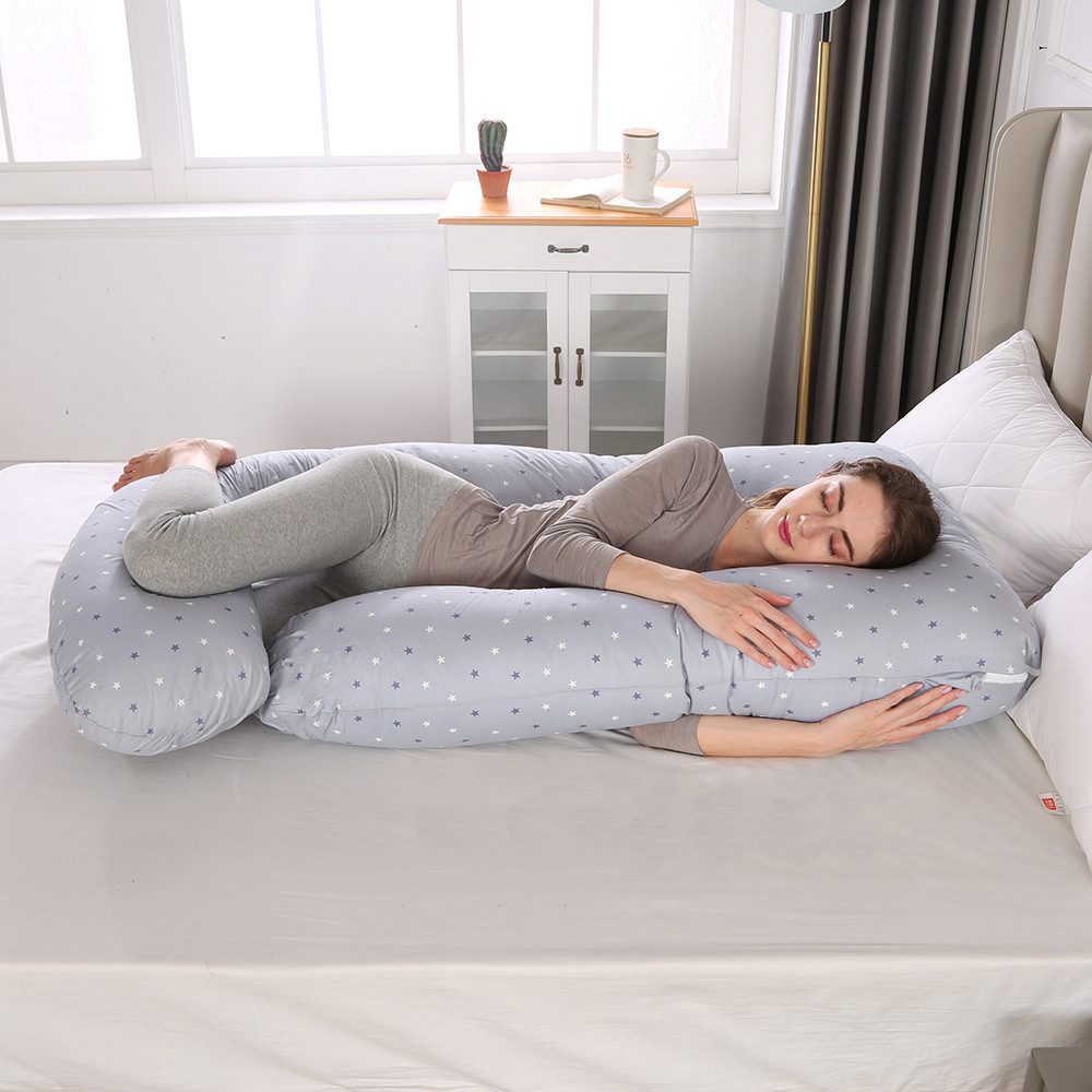 CALIYO Seitenschläferkissen Stillkissen, J-förmiges Schwangerschaftskissen zum Schlafen, Seitenkissen, Seitenschläferkissen ergonomisch geformt – Bild 3 von 5