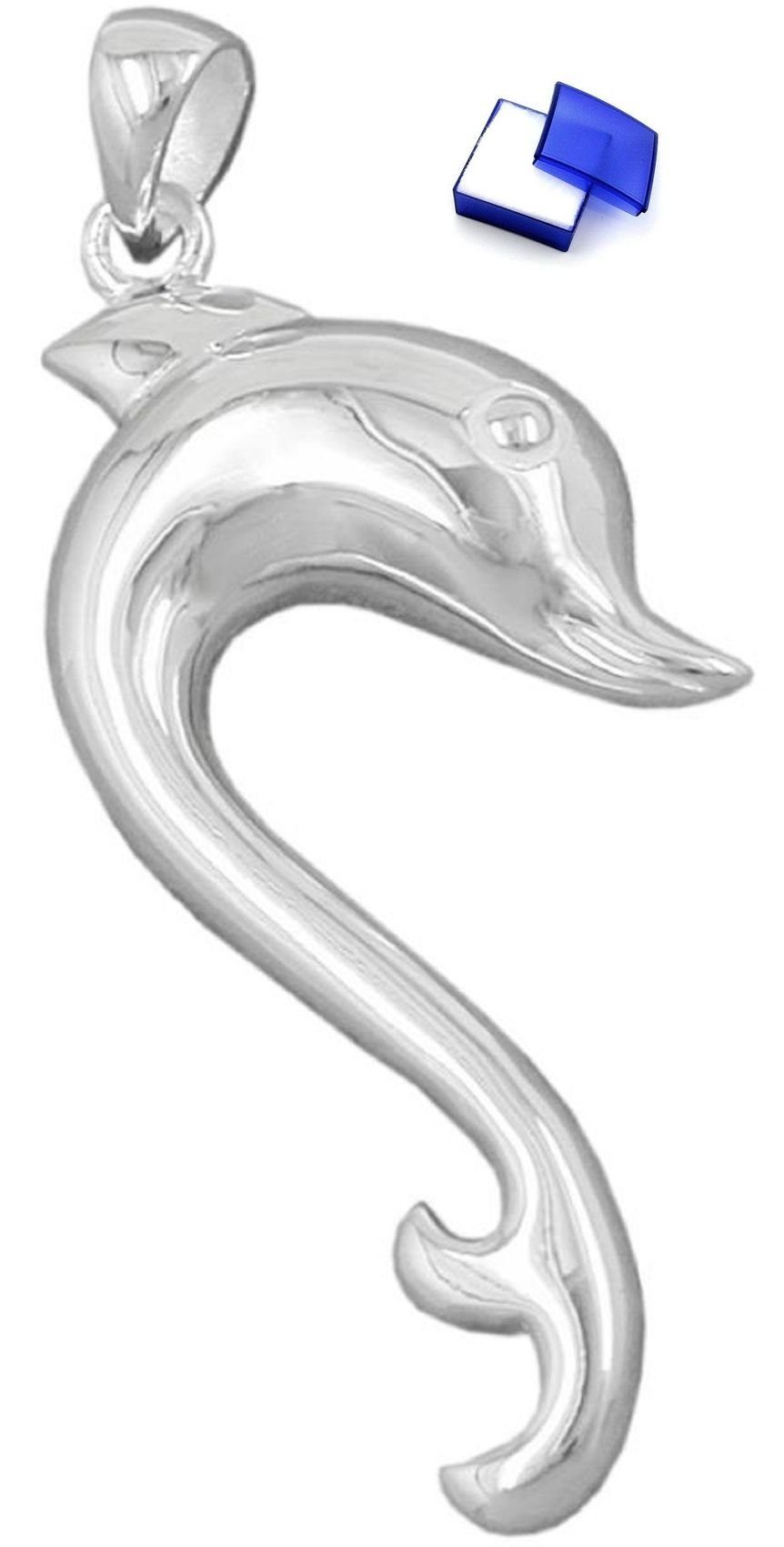 Silber mm glänzend aus 925 Kettenanhänger Silberschmuck x unbespielt 17 für Kettenanhänger inkl. Herren großer Delfin Damen 40 und Anhänger Schmuckbox,
