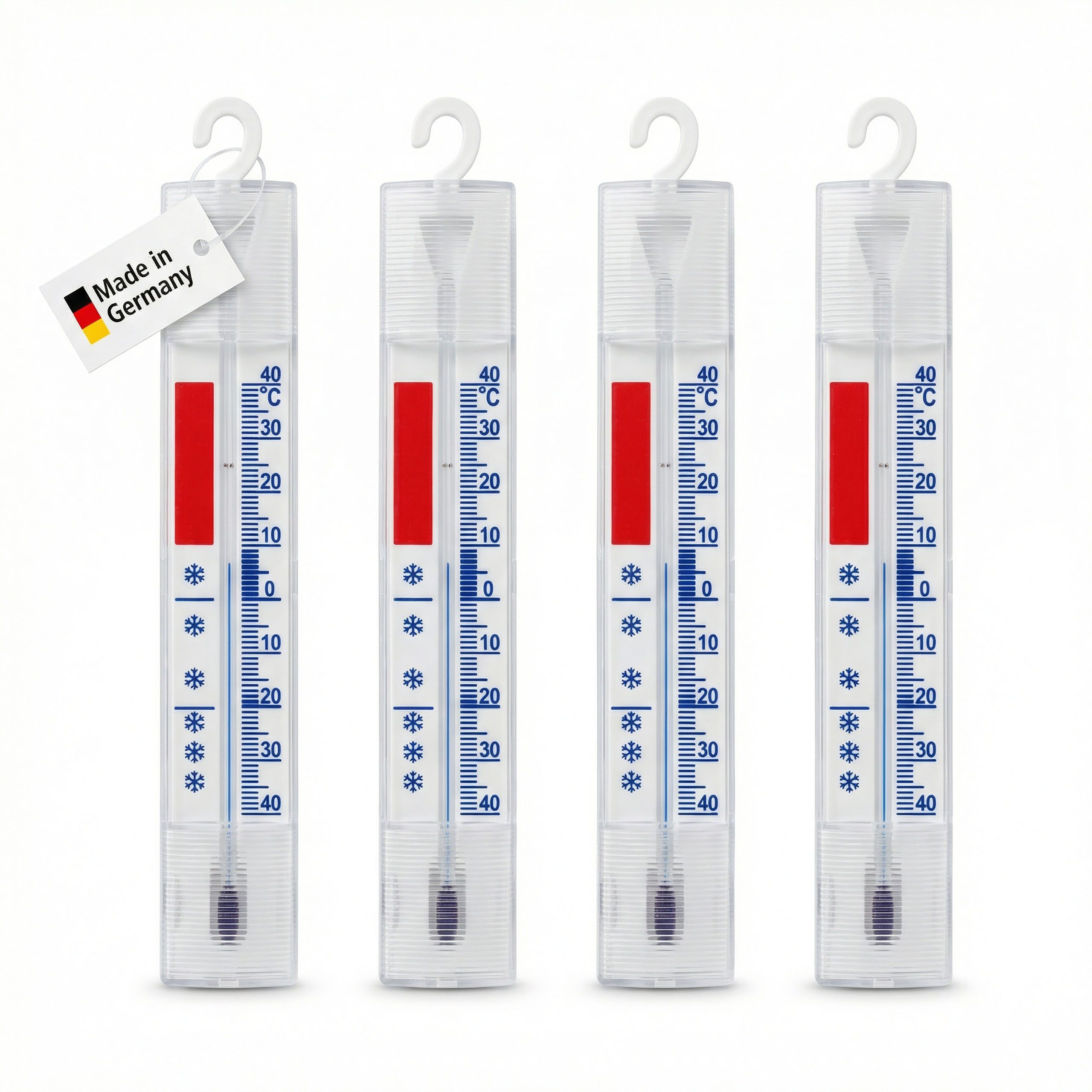 Lantelme Kühlschrankthermometer Analog mit Haken Gefrierschrankthermometer Kühlschrank Thermometer, 4-tlg., Made in Germany, Stückzahl Wählbar, mit Haken zum aufhängen, + - 40°C