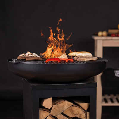 REDFIRE® Grillkamin Feuerschale mit Grill und Holzfach Stahl Mattschwarz