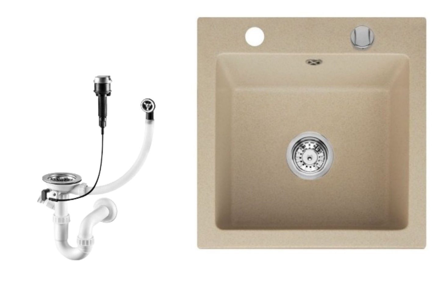 Faizee Möbel Granitspüle Granitspüle Küchenspüle Granit Siphon Einbauspüle Spüle 48x50cm Beige, Ohne Armatur, 48/50 cm