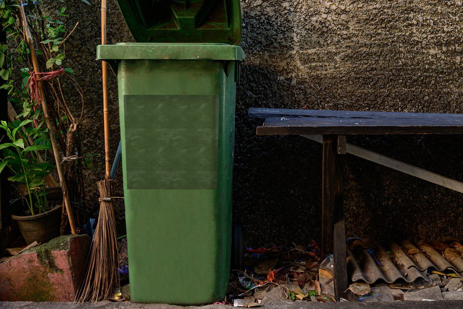 Tierhaut Abfalbehälter Mülltonne, Container, Mülleimer-aufkleber, - Sticker, MuchoWow St), Leder Grün - (1 Wandsticker