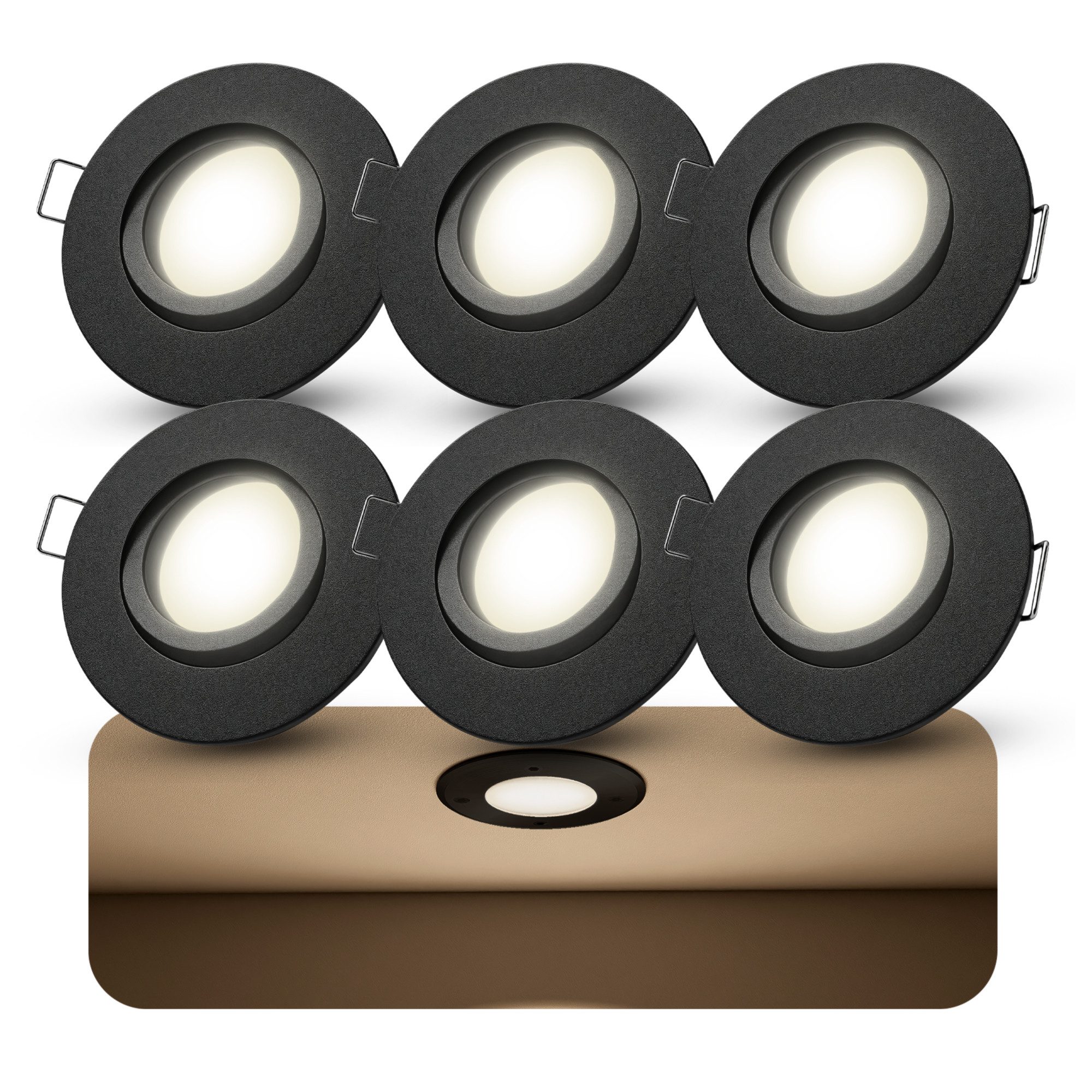 SSC-LUXon LED Einbaustrahler ORVIA Deckenspot IP65 schwarz mit LED Birne fourSTEP 4W neutralweiß, Neutralweiß