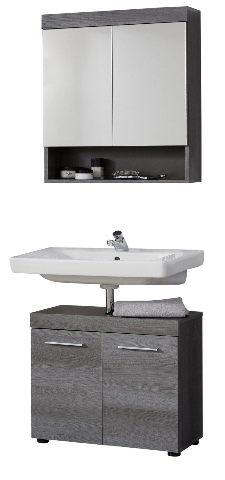 trendteam Badmöbel-Set Runner, (Badezimmer 2-teilig, grau Rauchsilber, Breite 60 cm), mit viel Stauraum
